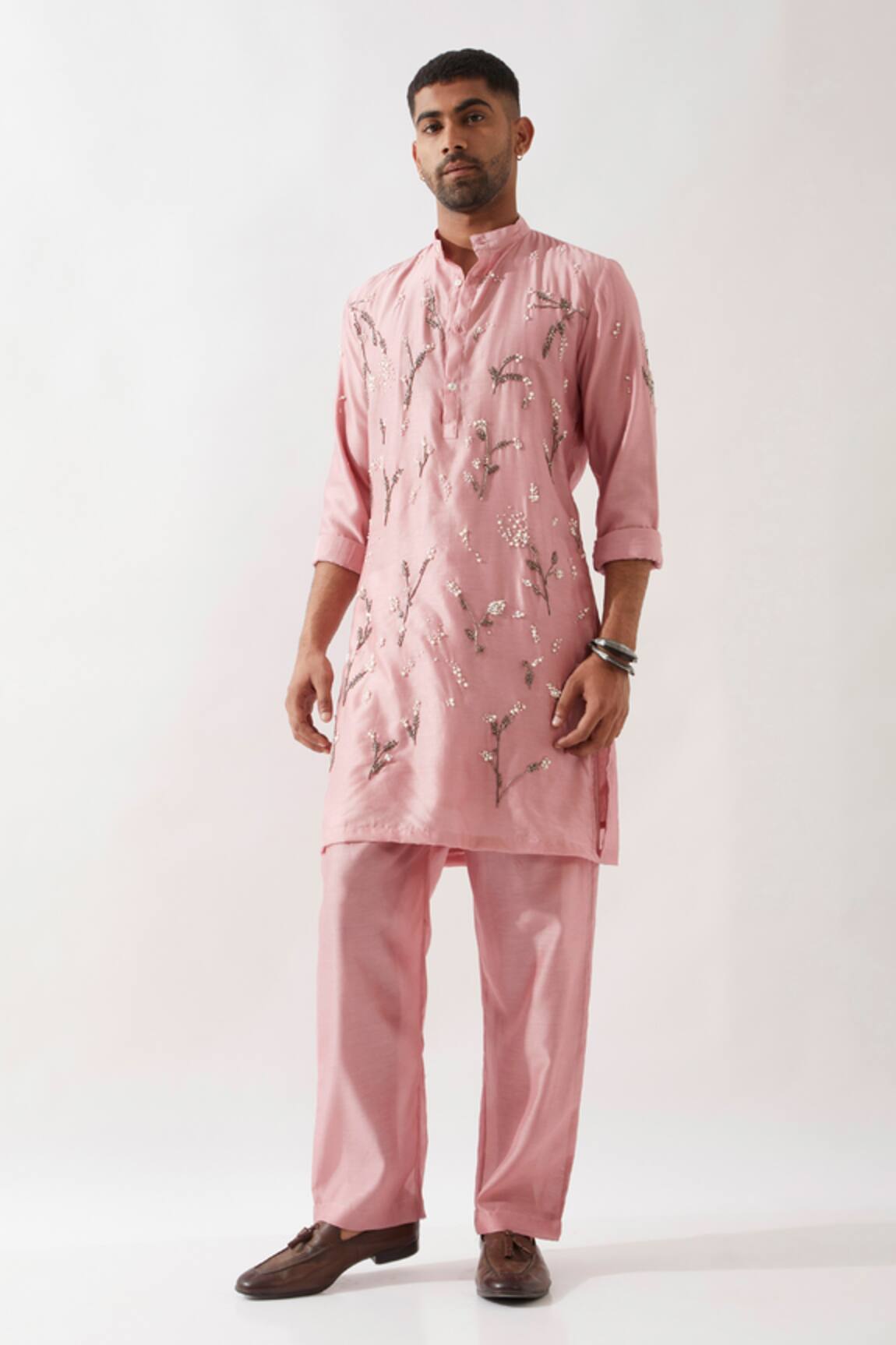 Son of A Noble Snob Hand Embroidered Chanderi Silk Kurta Set 