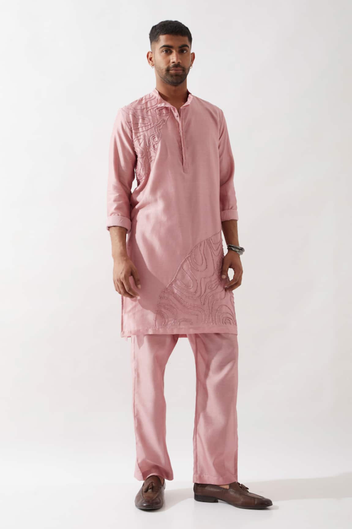 Son of A Noble Snob Hand Embroidered Chanderi Silk Kurta Set 