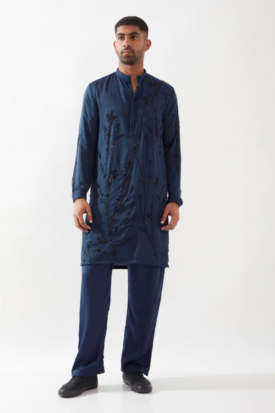 Son of A Noble Snob Navy Hand Embroidered Kurta Set 