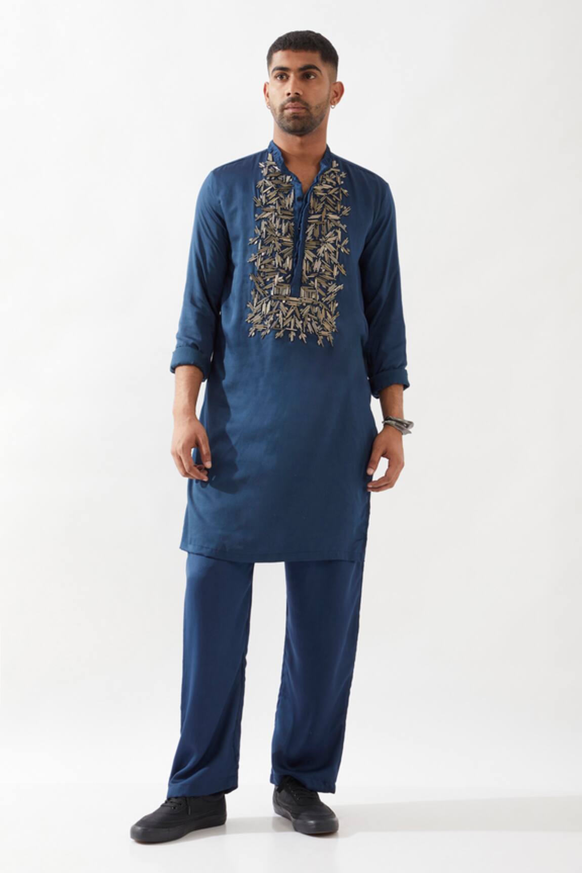 Son of A Noble Snob Navy Hand Embroidered Kurta Set 