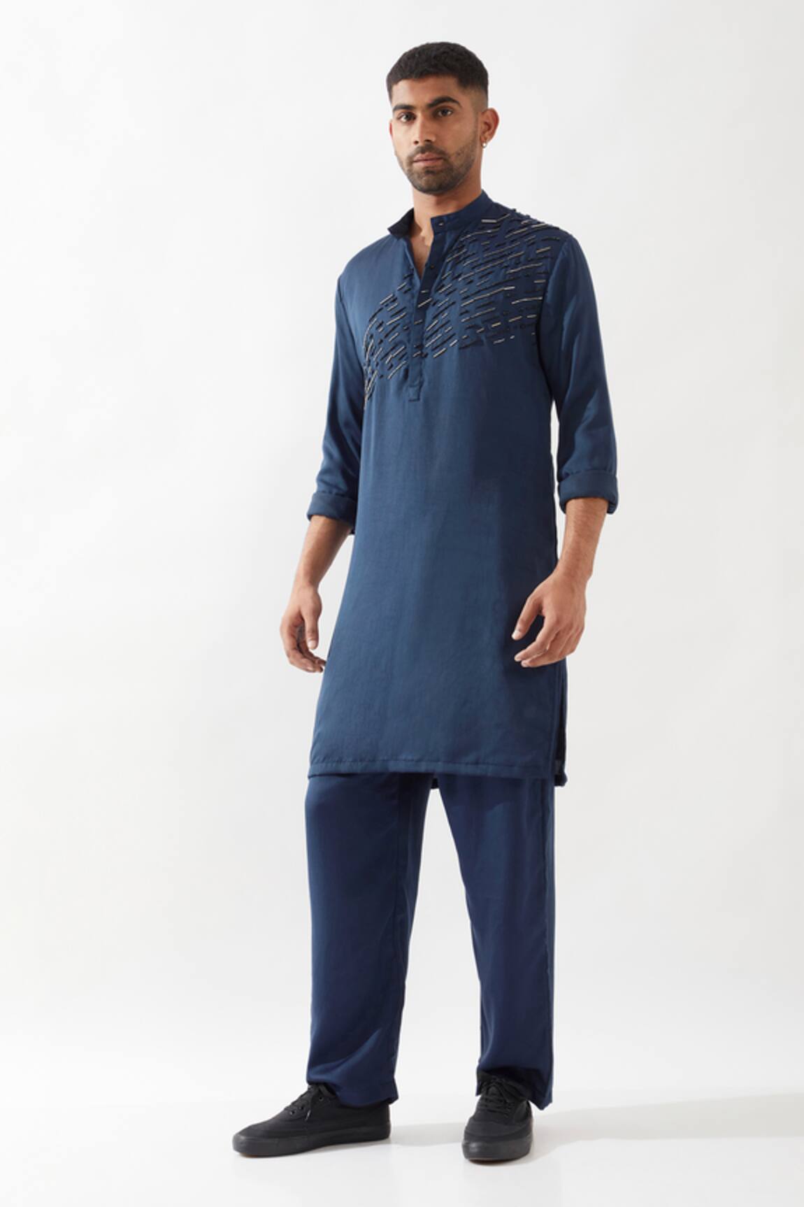 Son of A Noble Snob Navy Hand Embroidered Kurta Set 