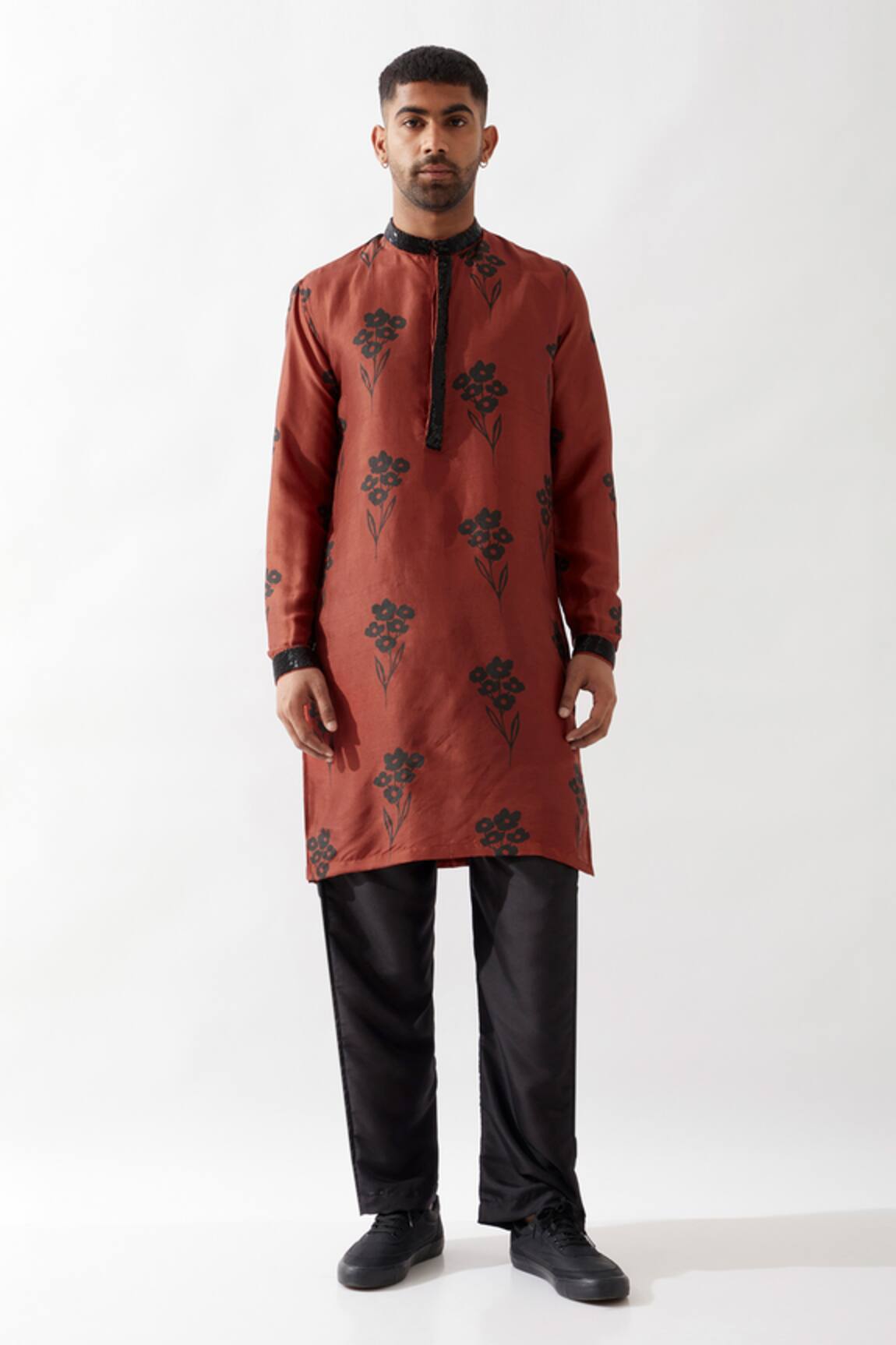 Son of A Noble Snob Maroon Printed Silk Kurta Set 
