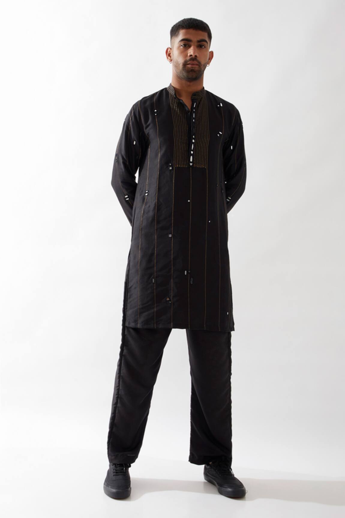 Son of A Noble Snob Black Hand Embroidered Kurta Set 