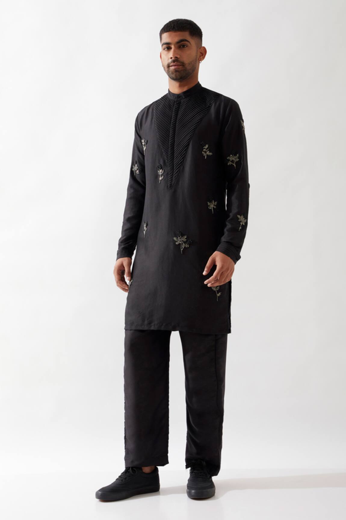 Son of A Noble Snob Black Hand Embroidered Kurta Set 