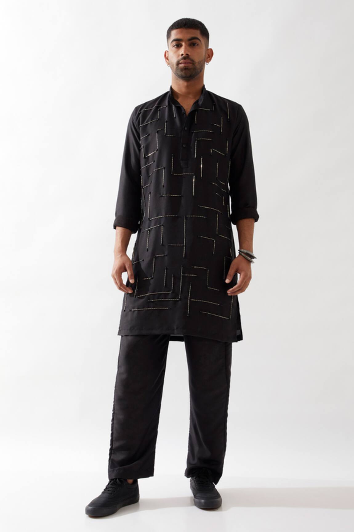 Son of A Noble Snob Black Hand Embroidered Kurta Set 