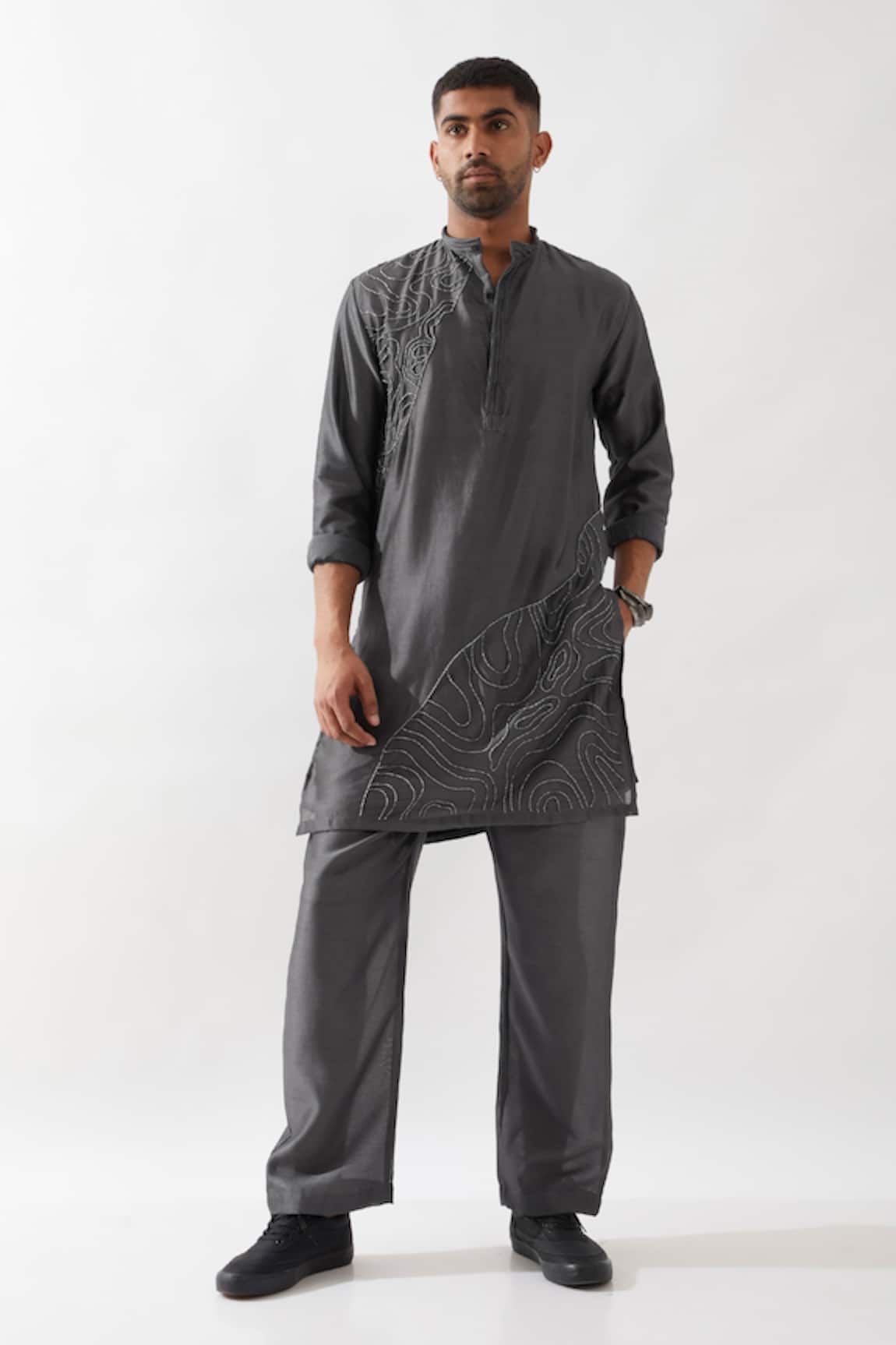 Son of A Noble Snob Hand Embroidered Chanderi Silk Kurta Set 