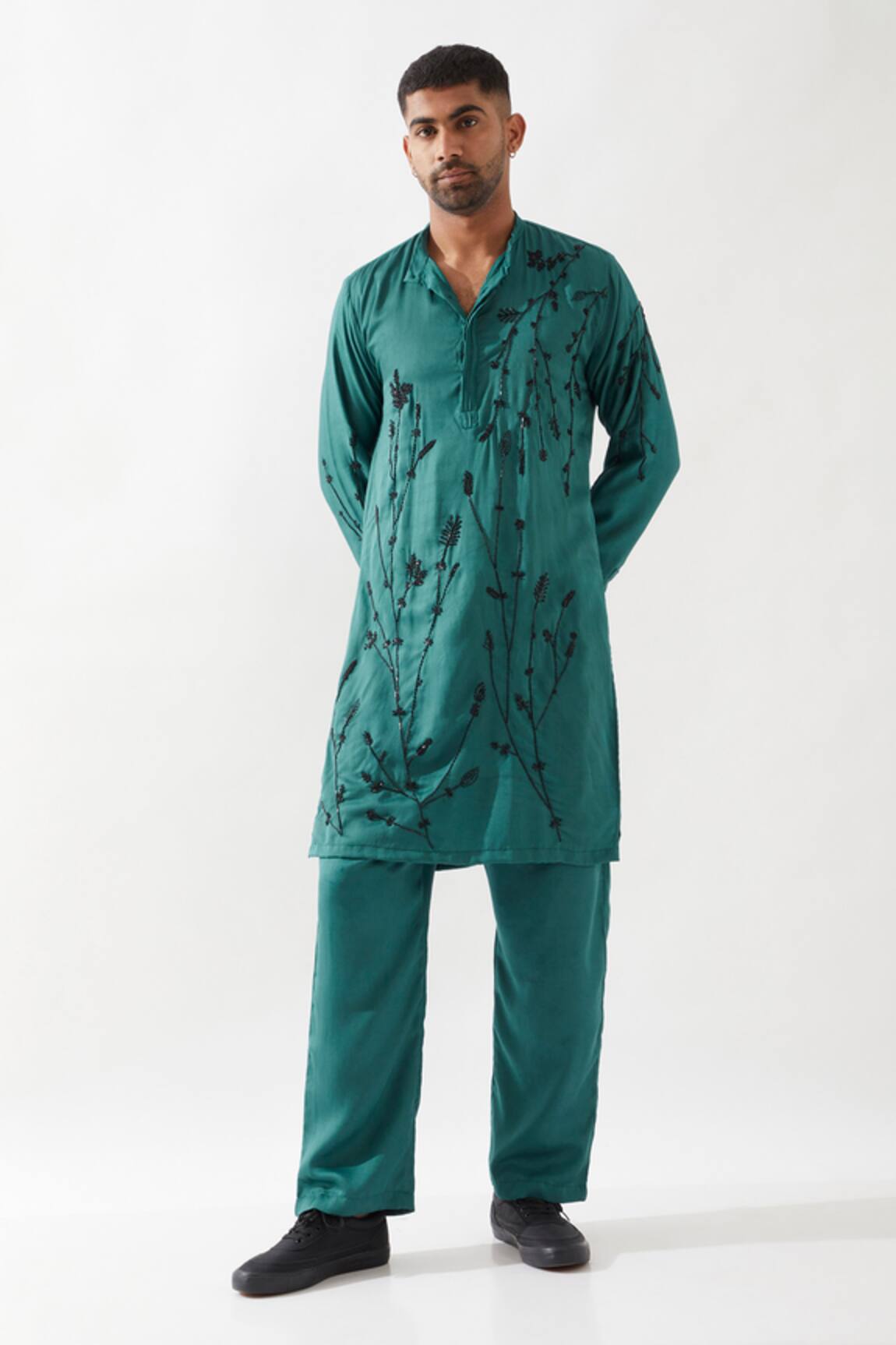 Son of A Noble Snob Emerald Hand Embroidered Kurta Set 