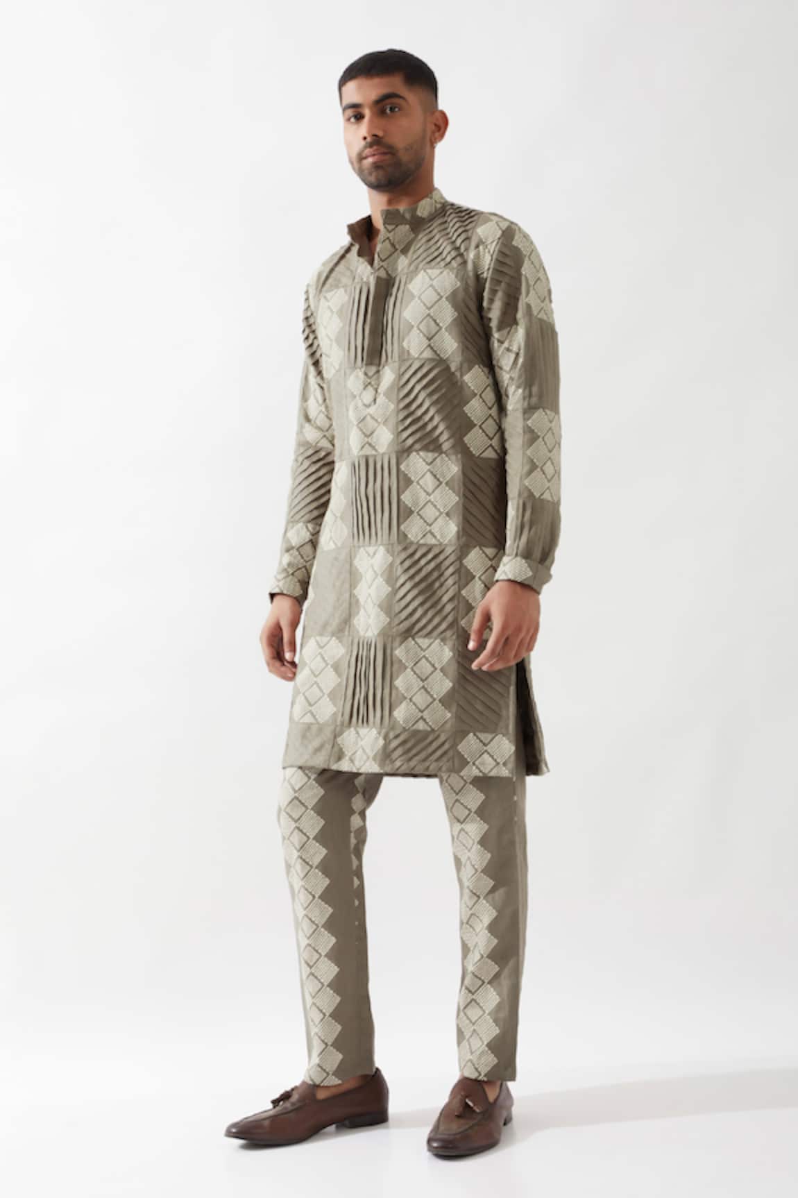 Son of A Noble Snob Olive Printed Kurta & Trouser Set 