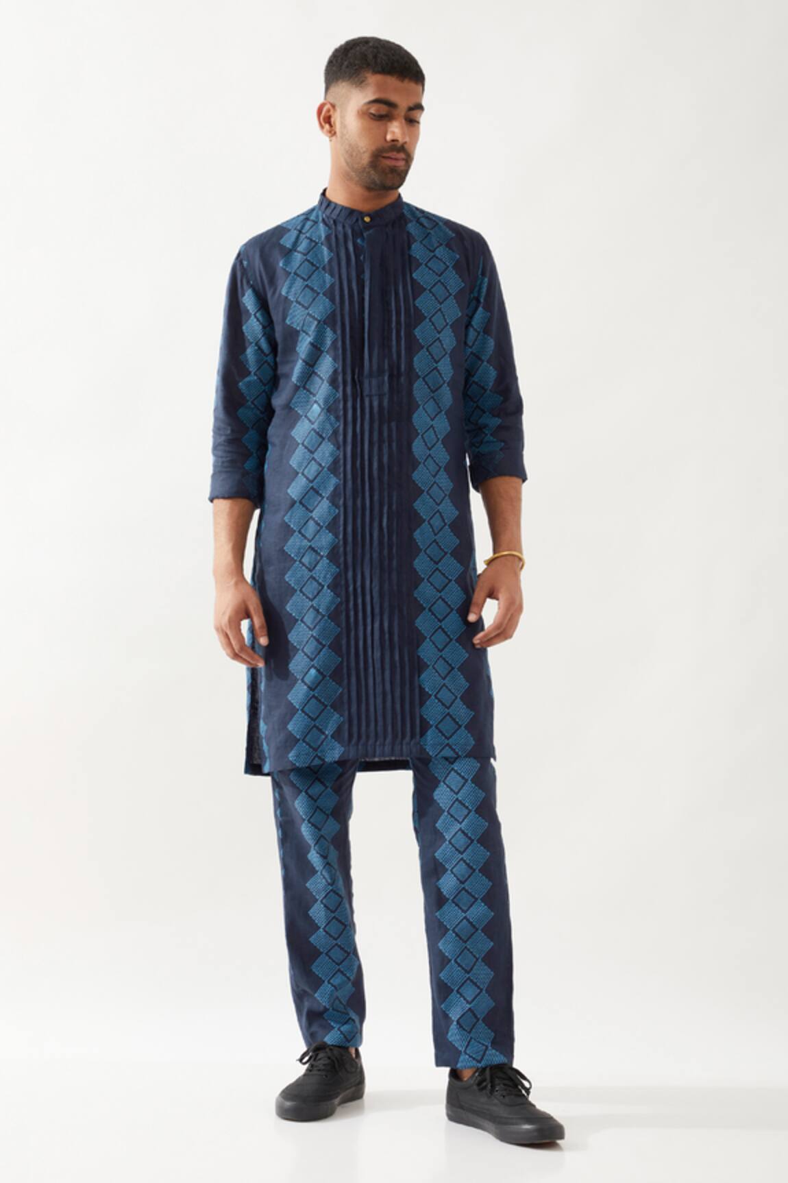 Son of A Noble Snob Navy Printed Slim Fit Kurta Set 