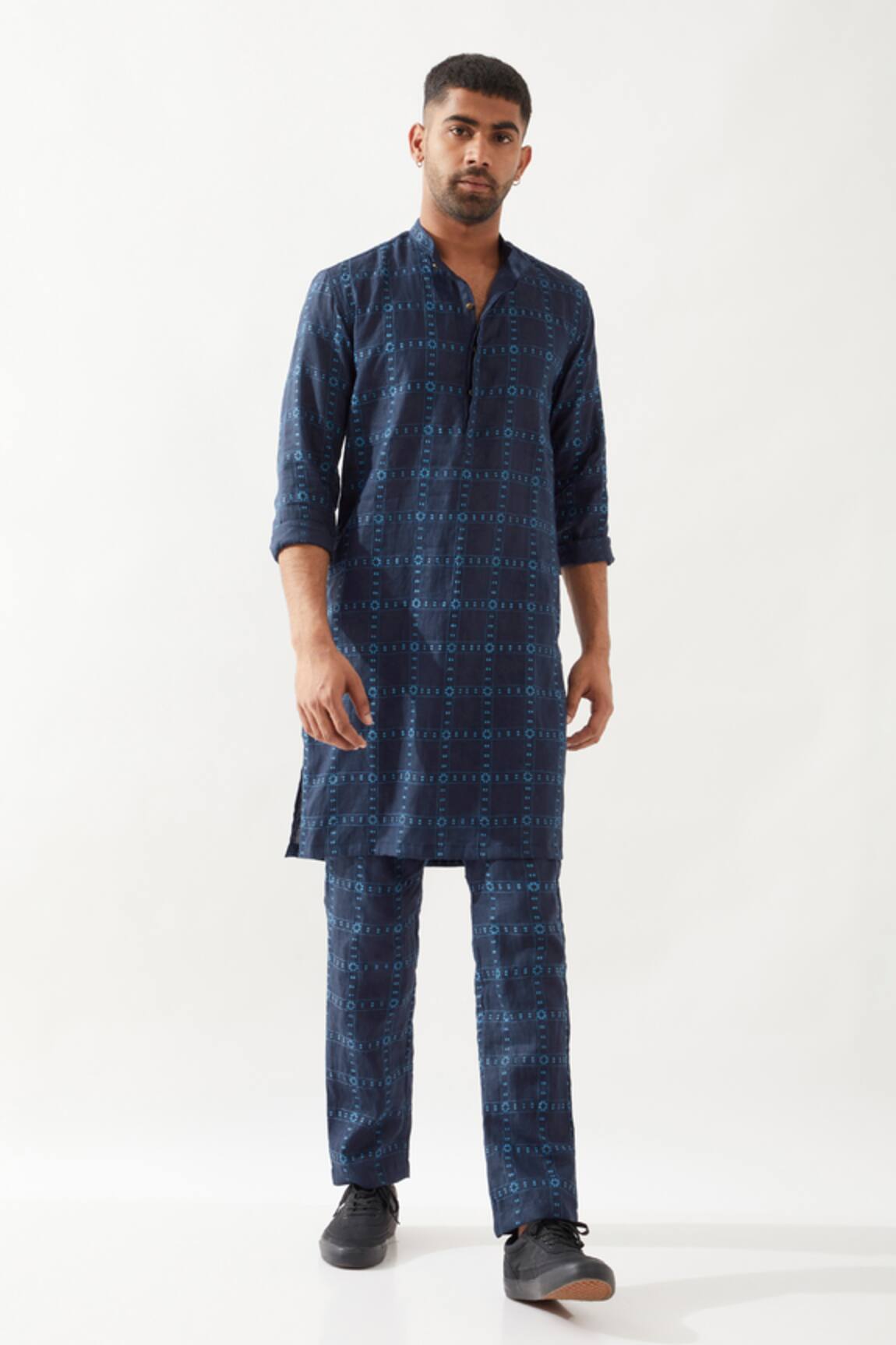 Son of A Noble Snob Navy Printed Slim Fit Kurta Set 