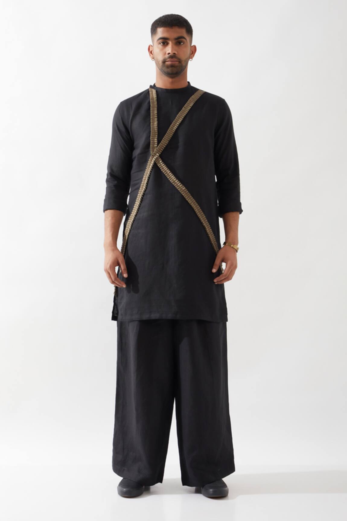 Son of A Noble Snob Black Linen Walter Kurta Set 