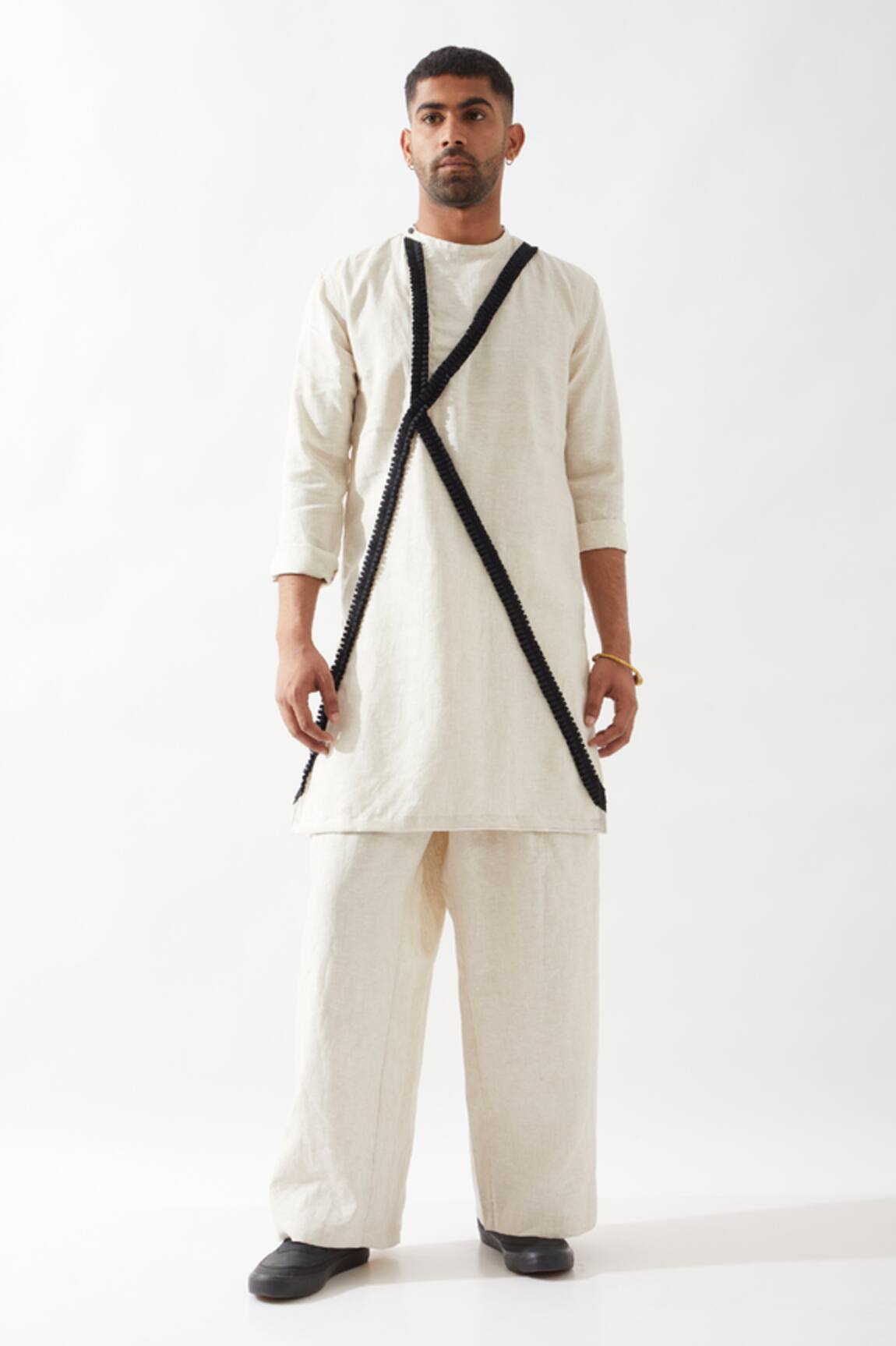 Son of A Noble Snob Ivory Caterpillar Textured Kurta Set 
