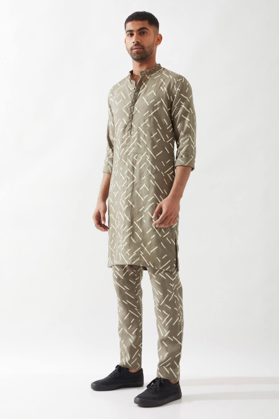 Son of A Noble Snob Olive Printed Kurta Set 