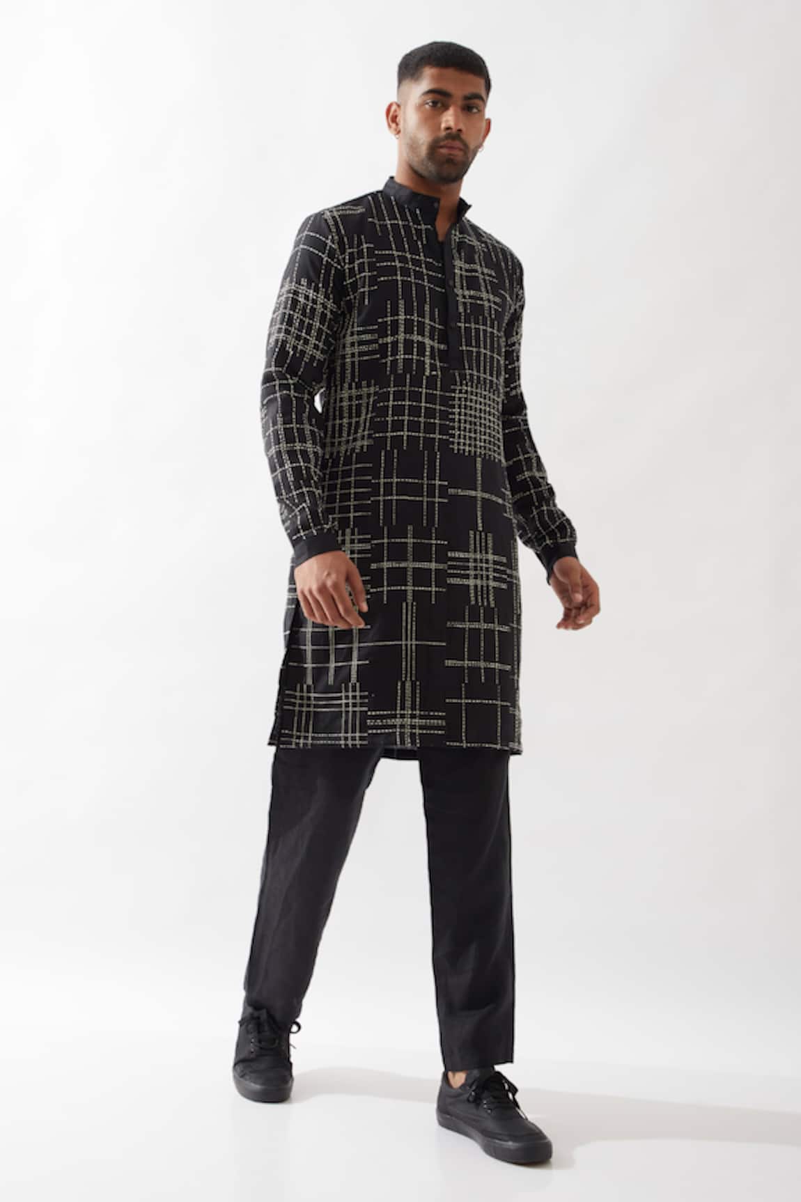 Son of A Noble Snob Black Hand Embroidered Kurta Set 