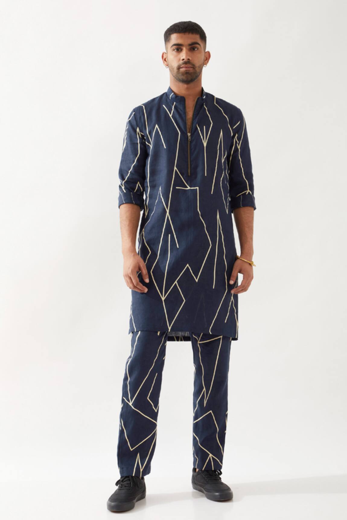 Son of A Noble Snob Navy Slim Fit Printed Kurta 