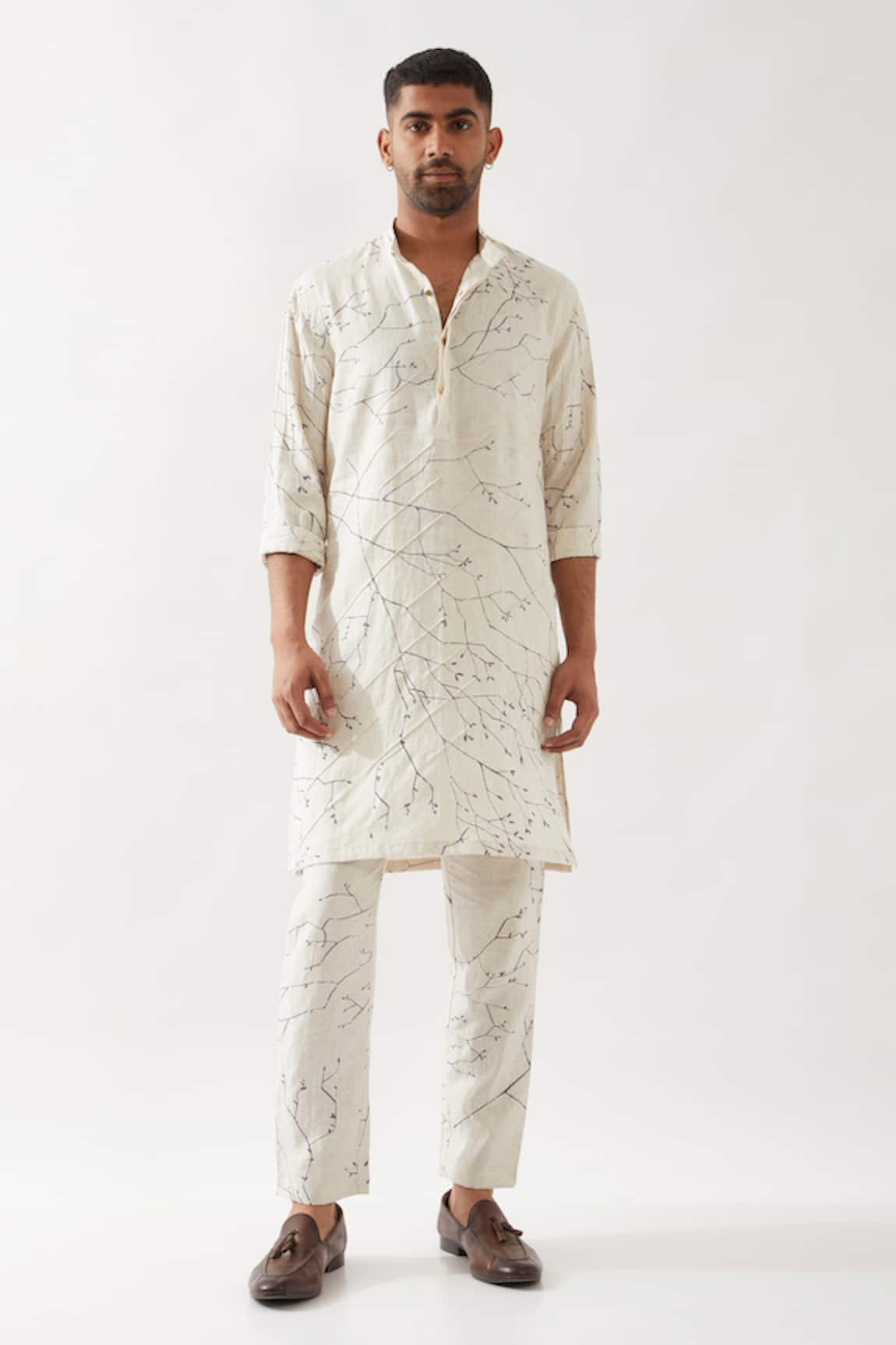 Son of A Noble Snob Slim Fit Printed Linen Kurta 