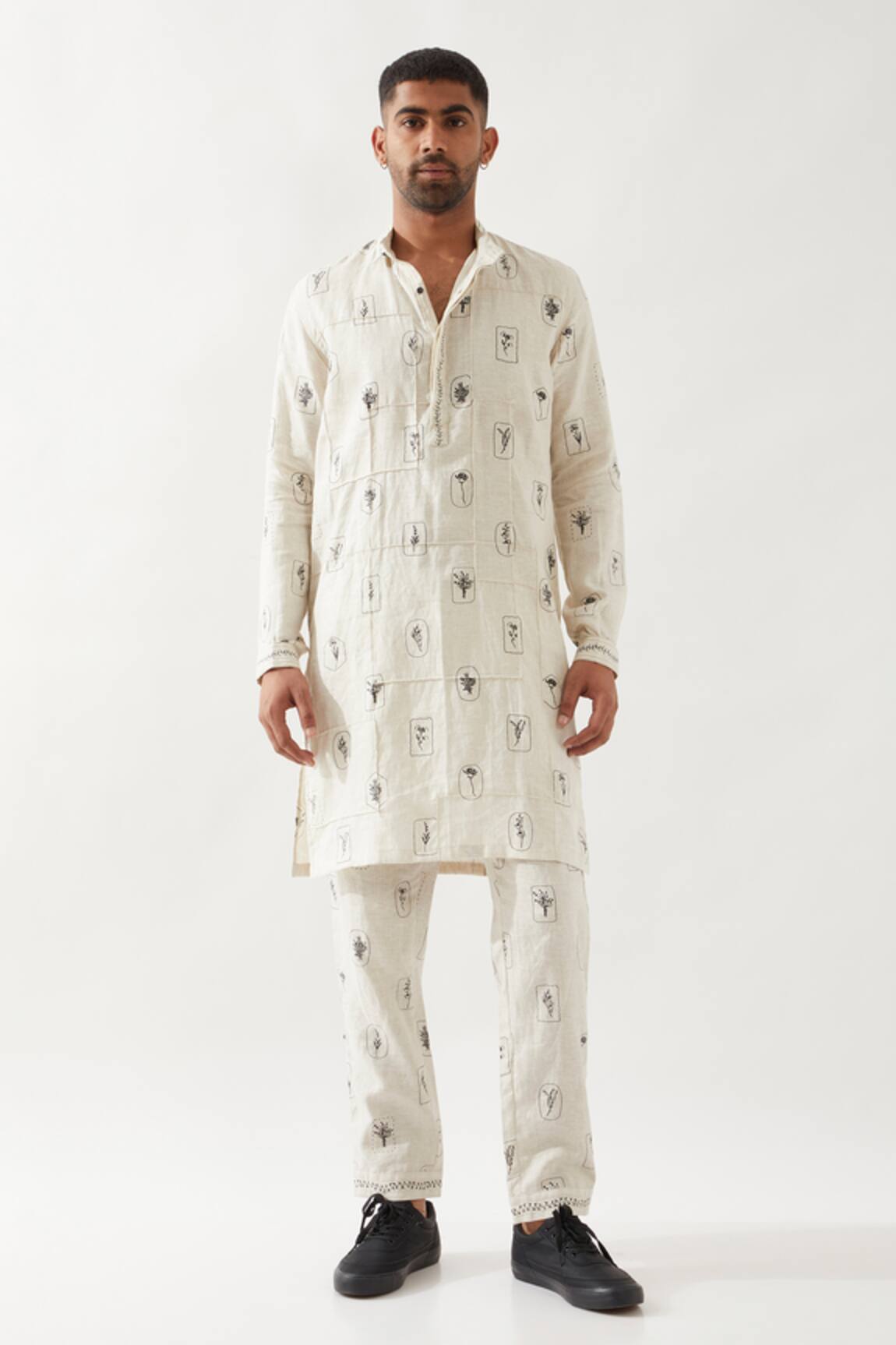 Son of A Noble Snob Slate Stamp Ivory Kurta 