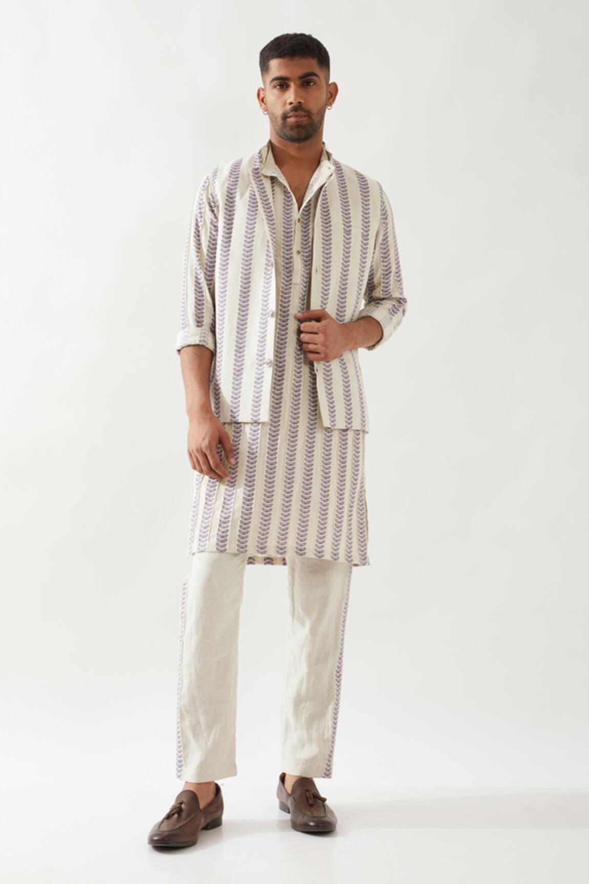 Son of A Noble Snob Classic Printed Linen Bundi 