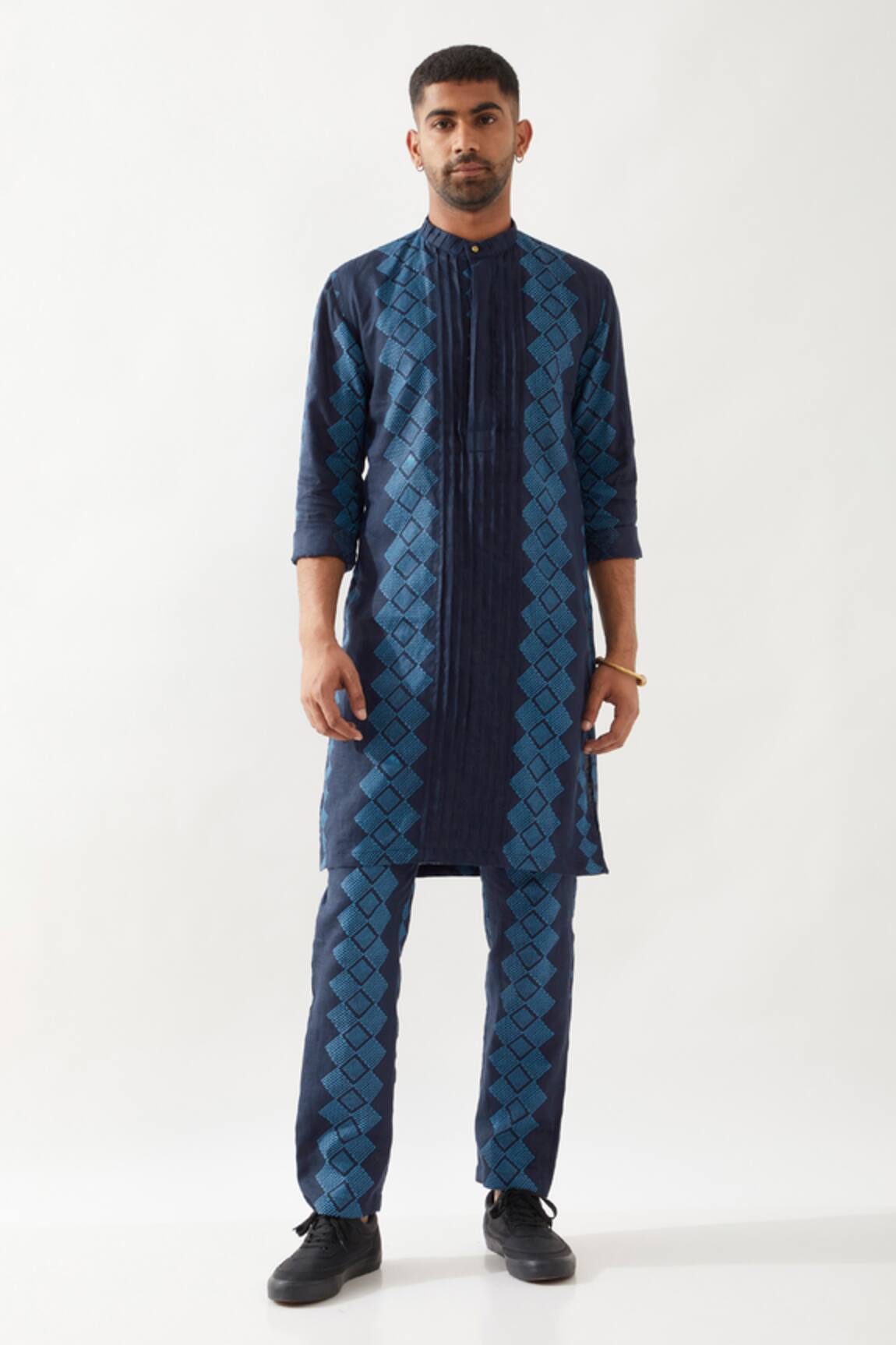 Son of A Noble Snob Navy Slim Fit Printed Kurta 
