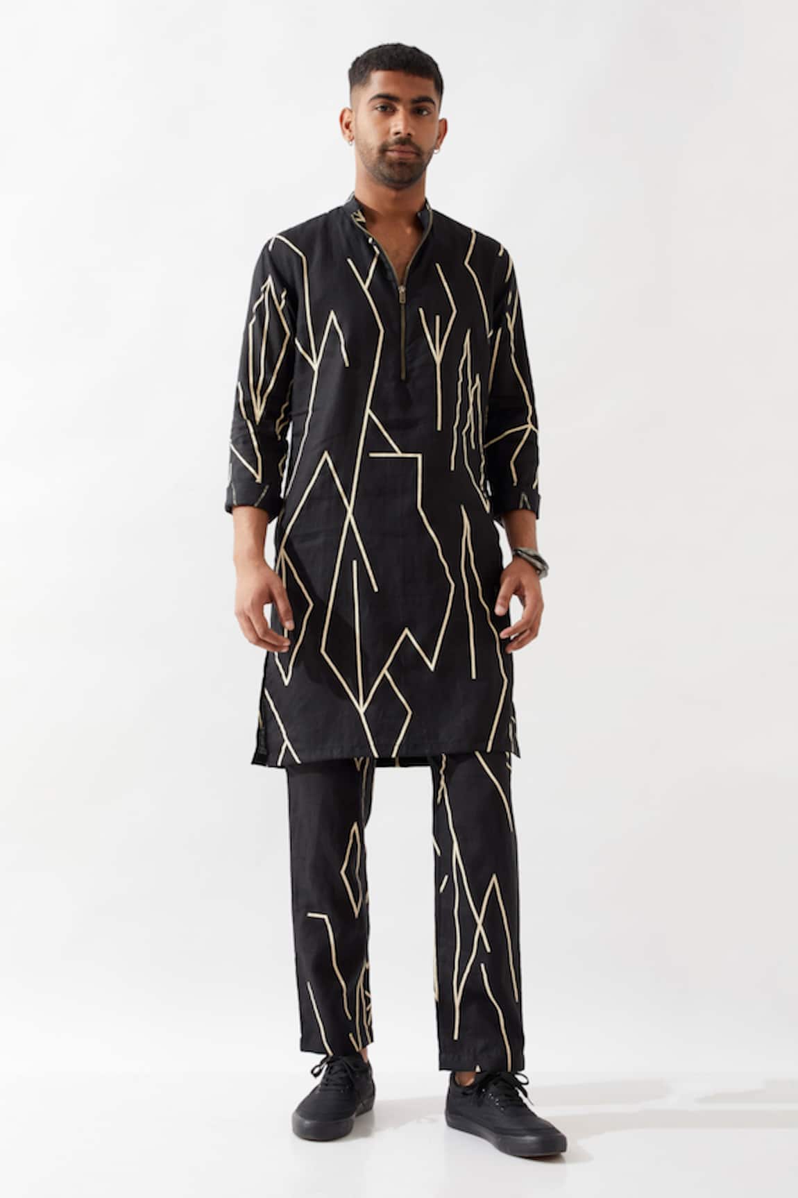 Son of A Noble Snob Black Printed Slim Fit Kurta 