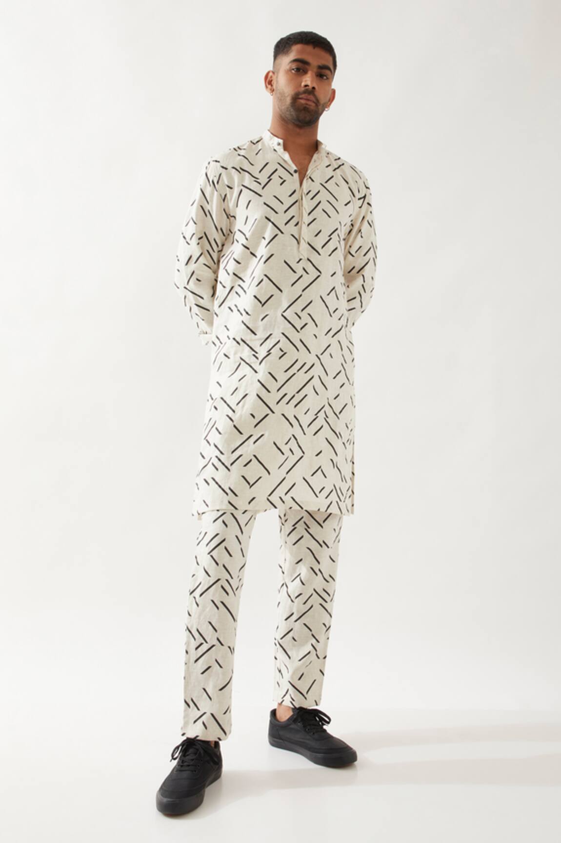 Son of A Noble Snob Ivory Printed Slim Fit Kurta 