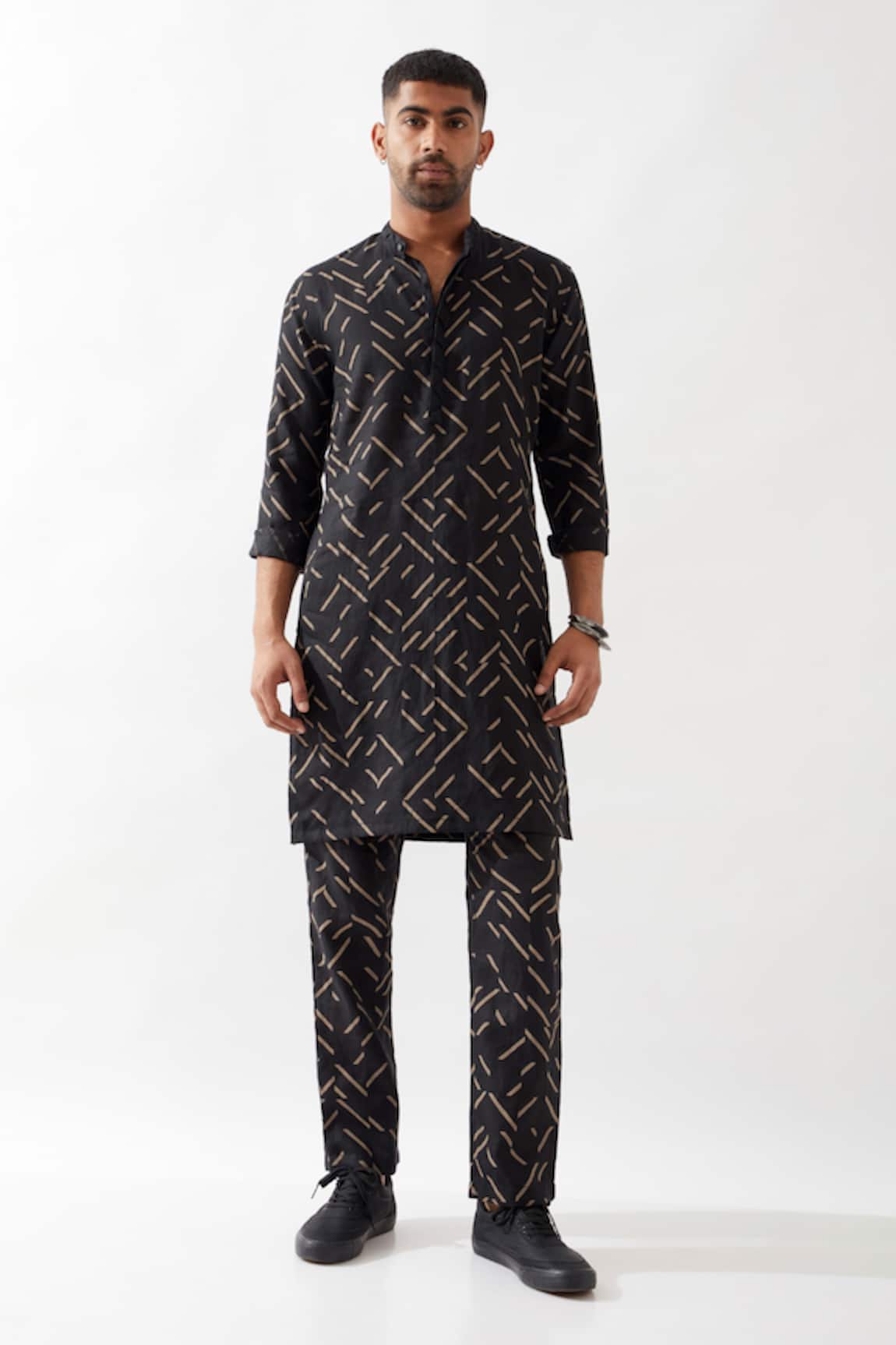 Son of A Noble Snob Black Printed Slim Fit Kurta 