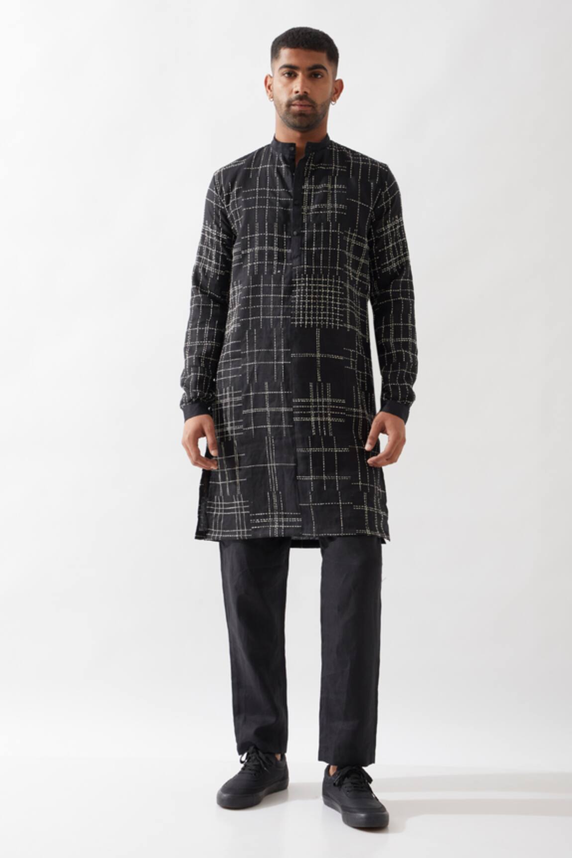 Son of A Noble Snob Black Hand Embroidered Kantha Kurta 