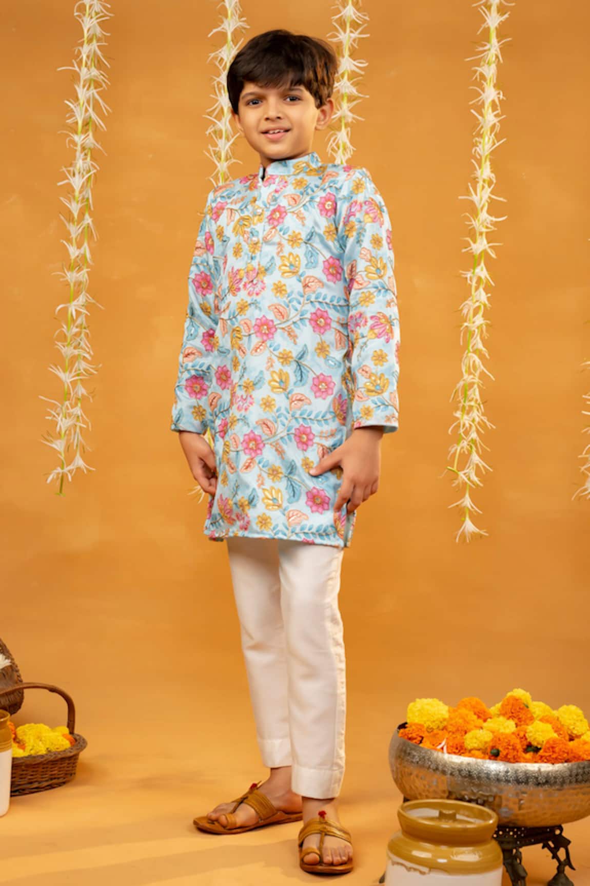 JILMIL DREAMWEAR Floral Print Sky Blue Kurta Set 