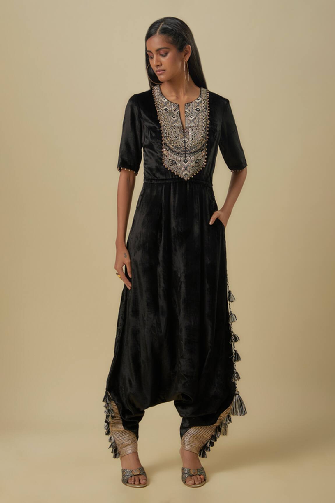 Payal Singhal Embroidered Velvet Jumpsuit 