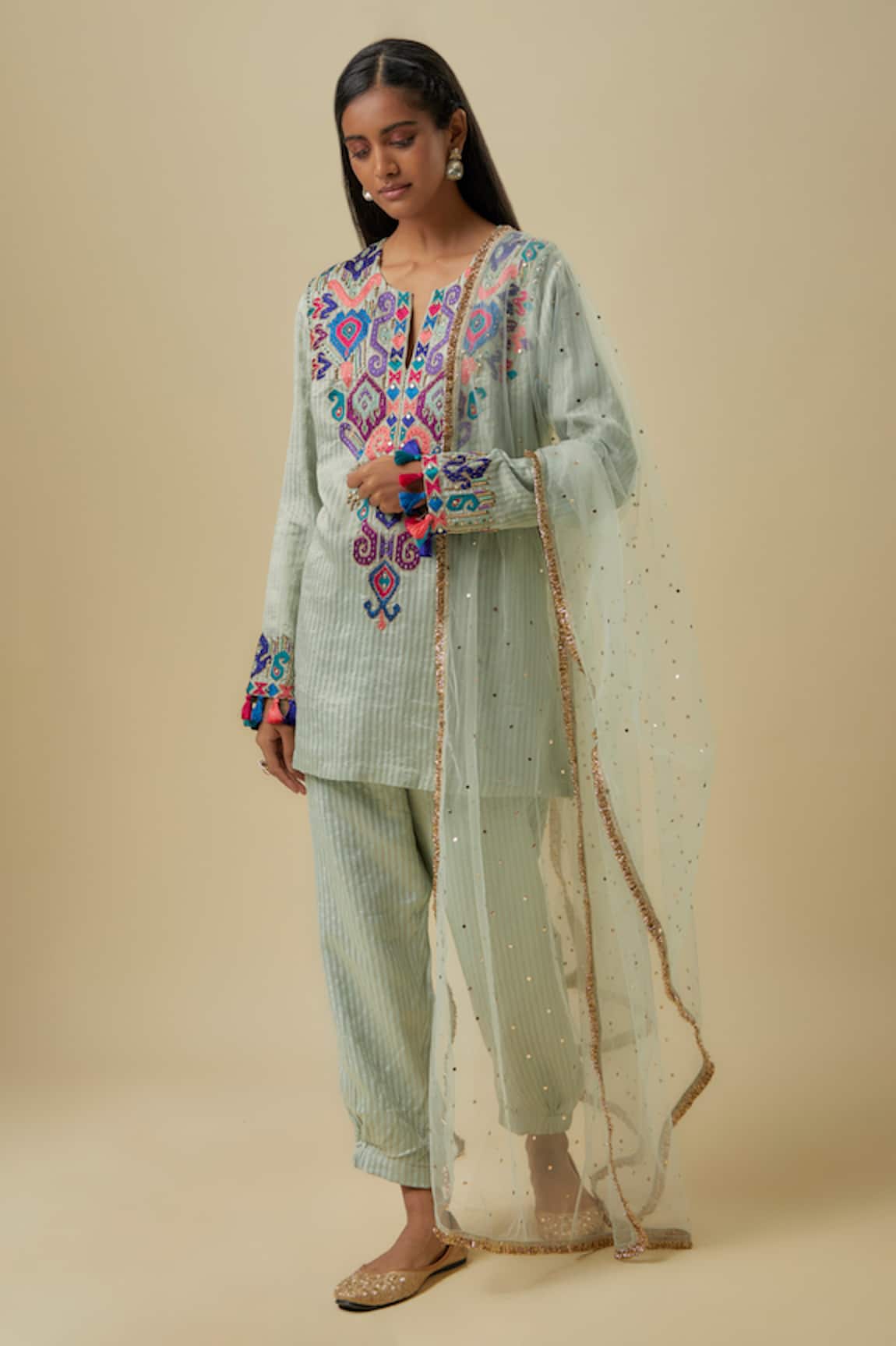Payal Singhal Pale Blue Chanderi Kurta Set 