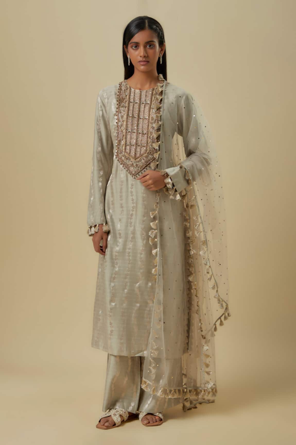 Payal Singhal Grey Brocade Silk Kurta Set 