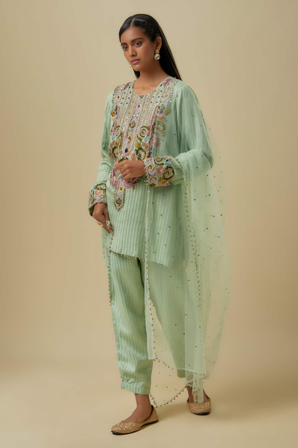 Payal Singhal Mint Green Embroidered Kurta Set 