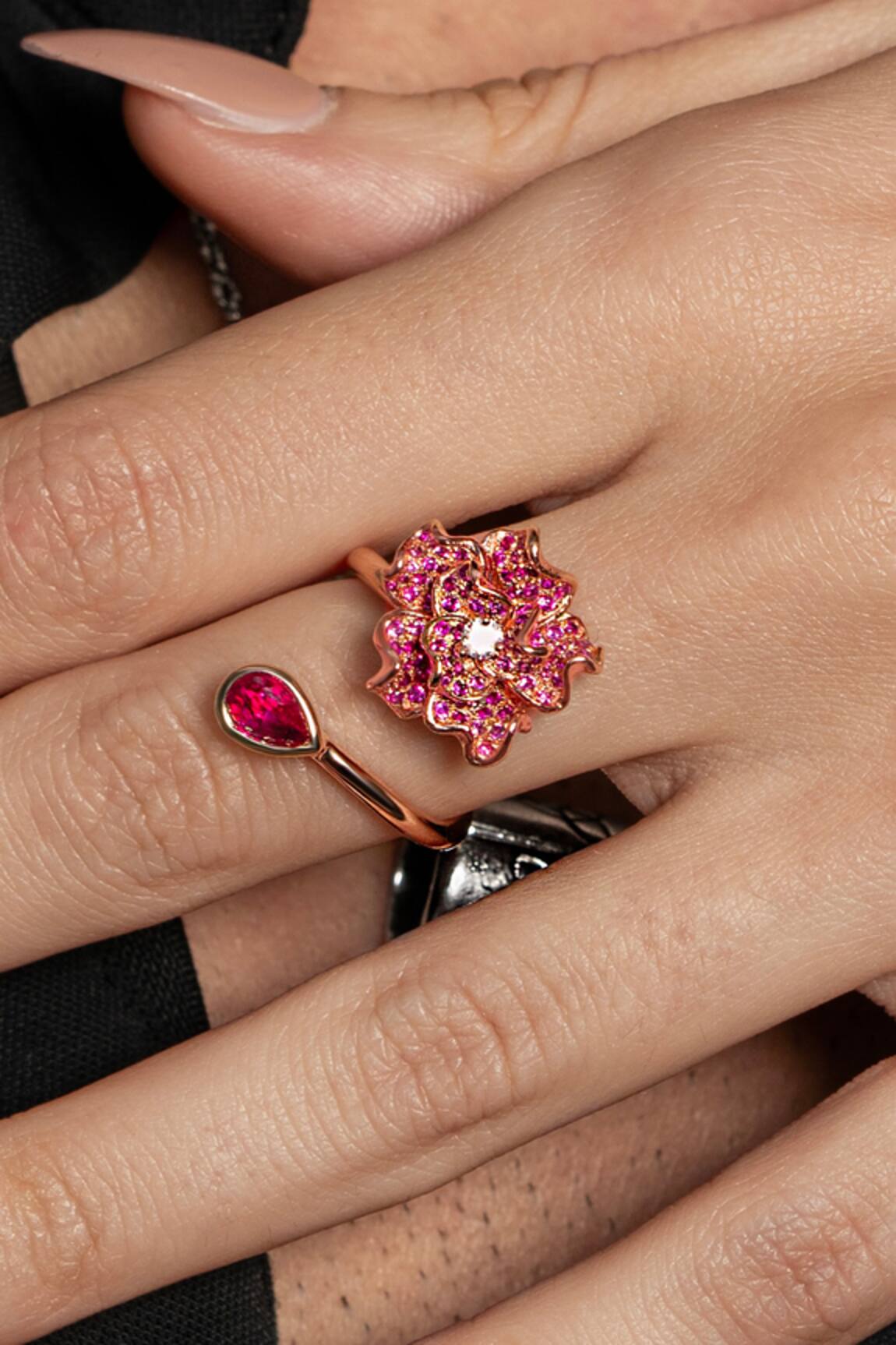 Opalina Soulful Jewellery Rosabelle Ring with Ruby Red Stones 