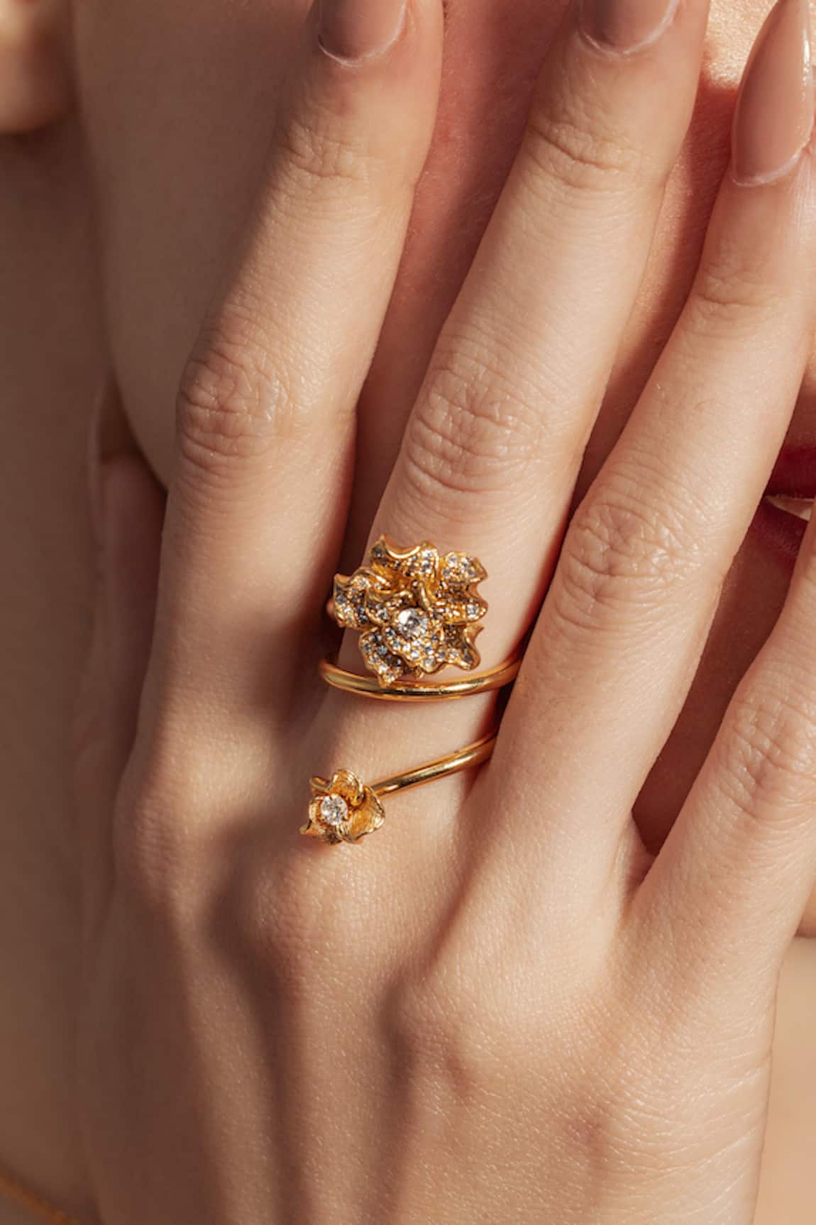 Opalina Soulful Jewellery Floral Design Gold Plated Ring 