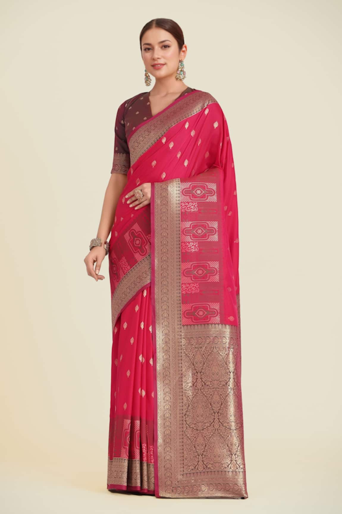Samyukta Singhania Pink Banarasi Silk Saree Set 
