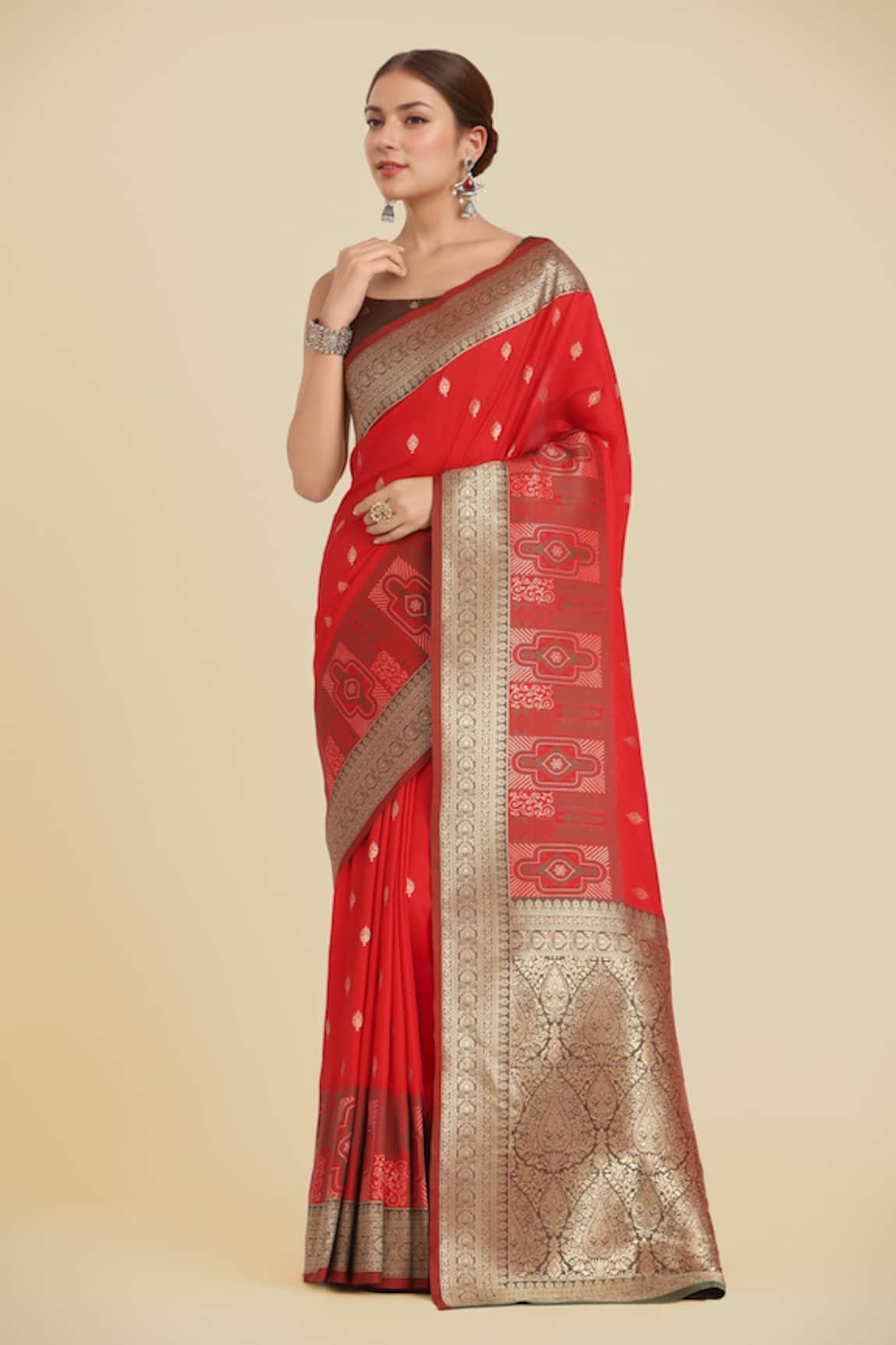 Samyukta Singhania Red Banarasi Silk Saree Set 