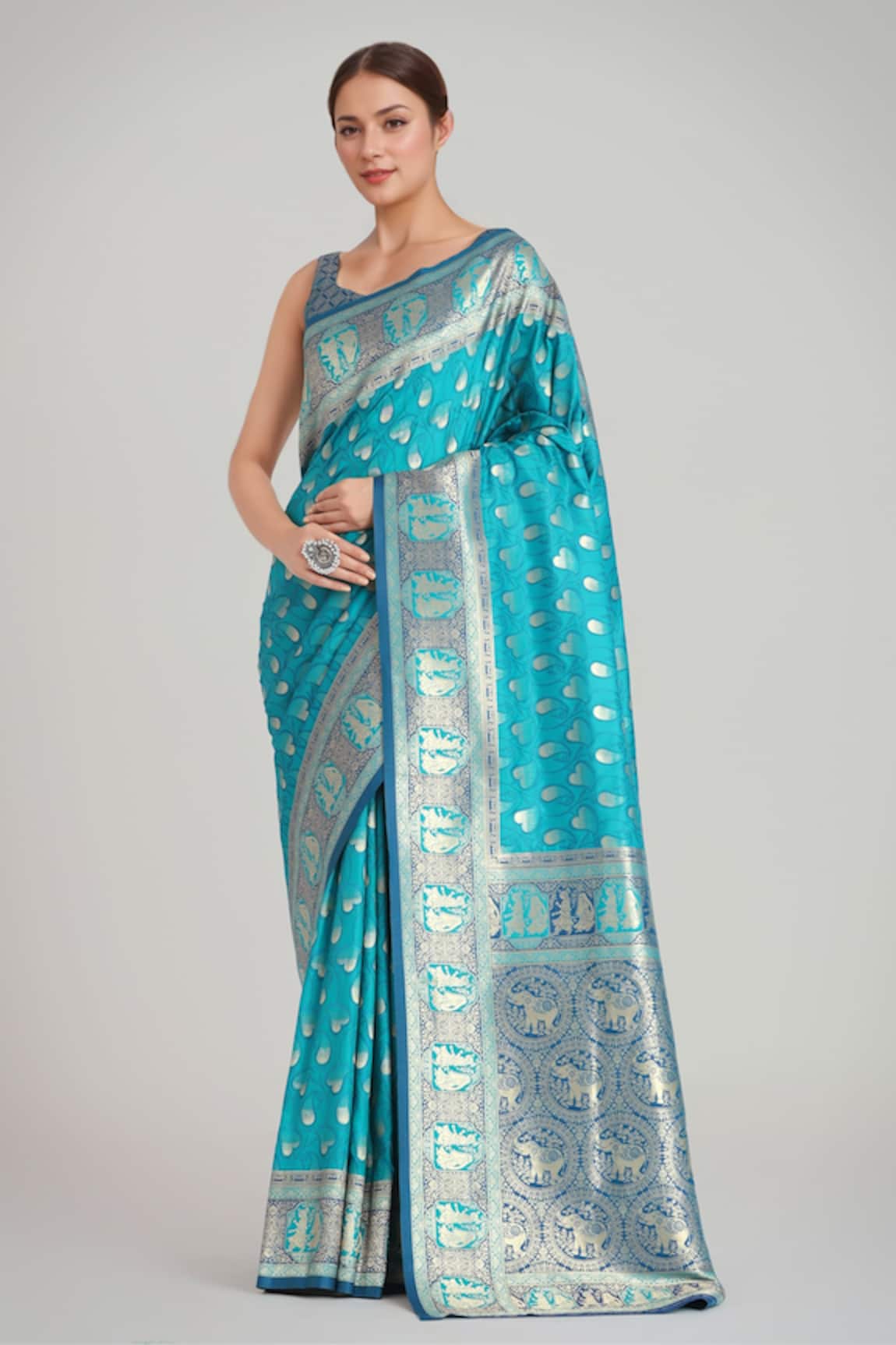 Samyukta Singhania Turquiose Blue Banarasi Saree & Blouse 