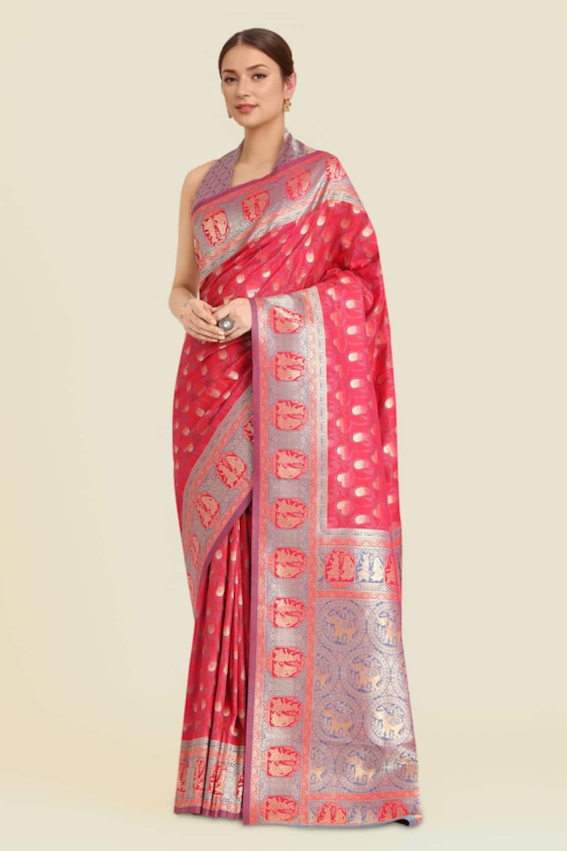 Samyukta Singhania Pink Banarasi Silk Saree Set 