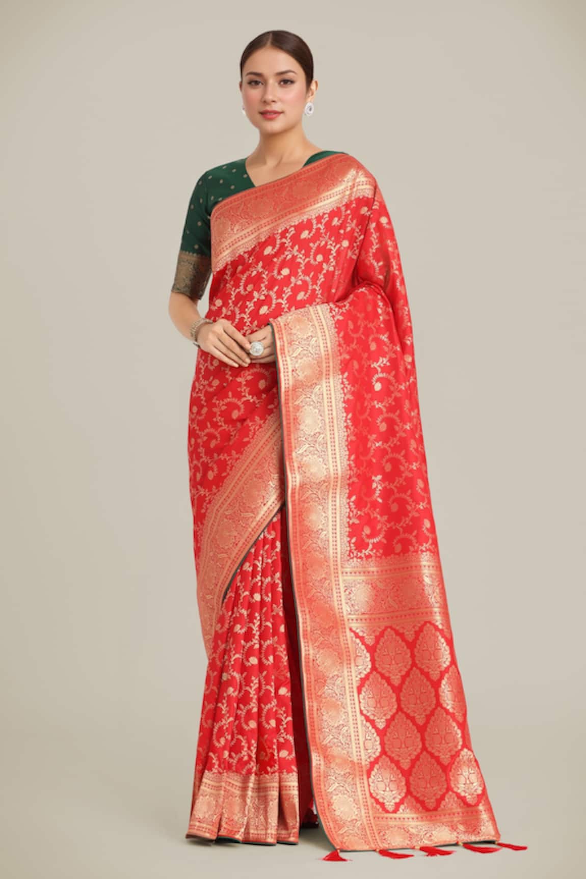 Samyukta Singhania Red Banarasi Silk Saree & Blouse Set 