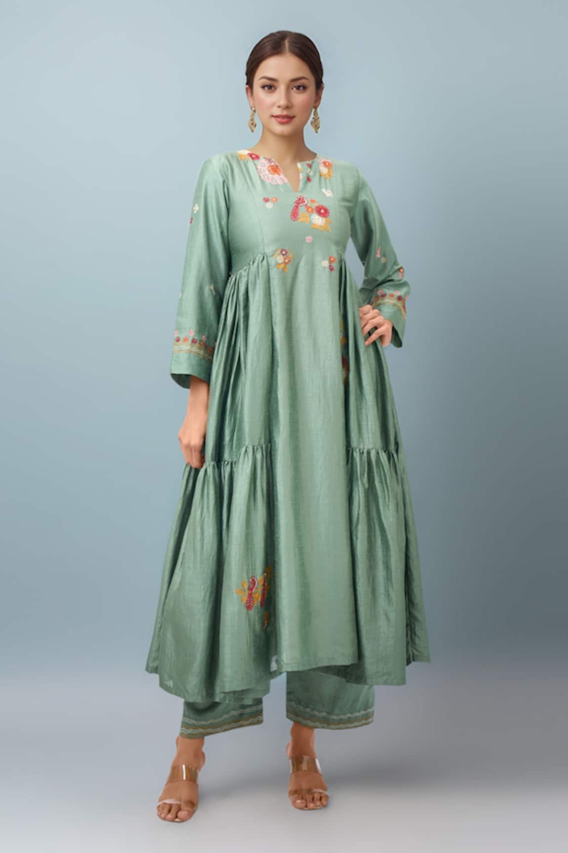 Basanti - Kapde Aur Koffee Embroidered Green Anarkali Set 