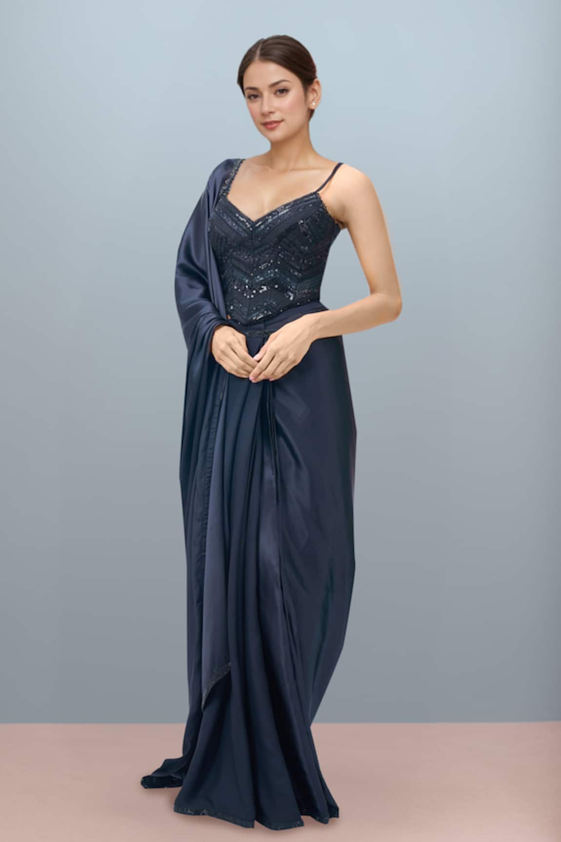 Tarun Tahiliani Black Sequin Corset Top 