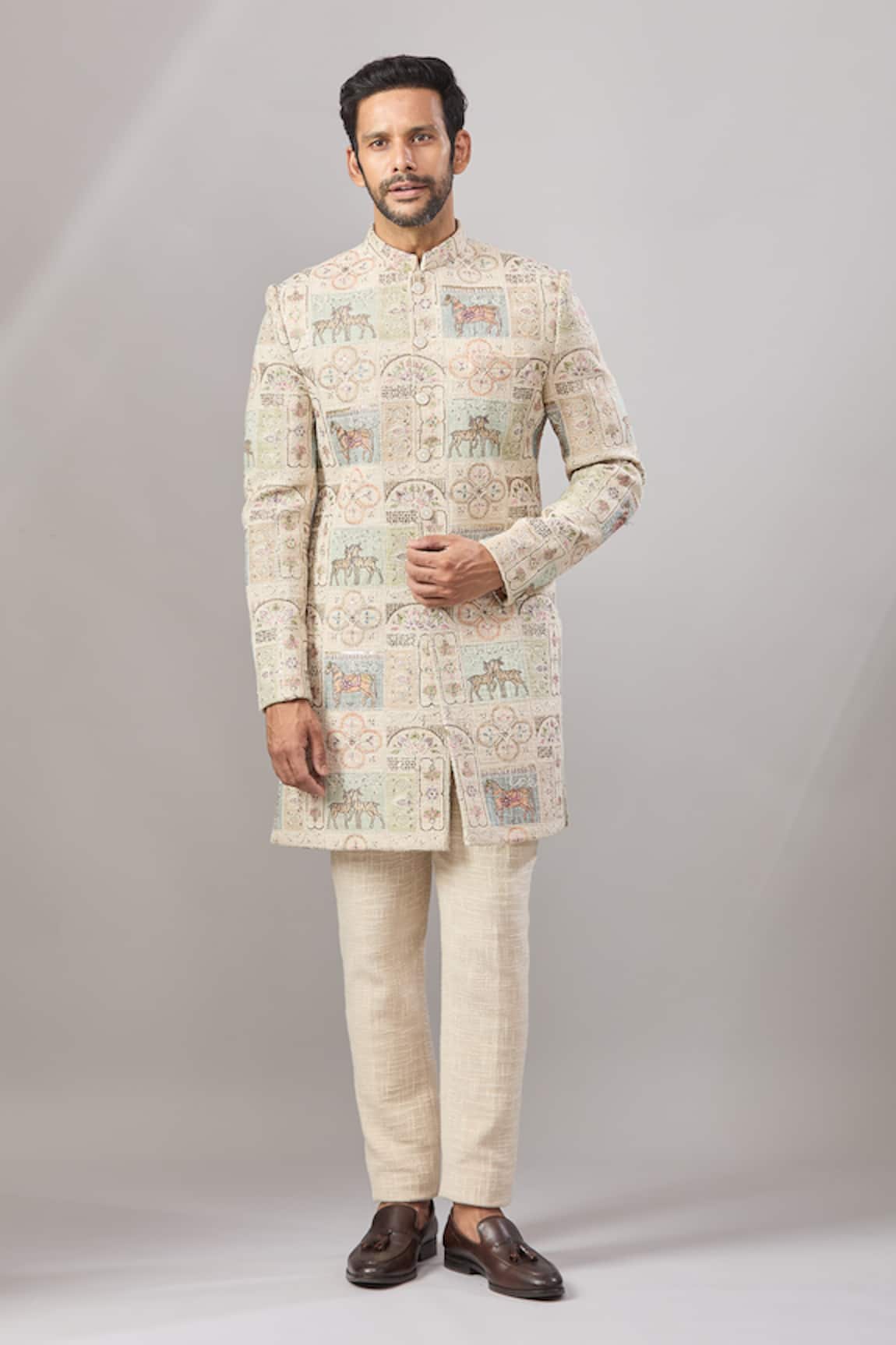 Aariyana Couture Jute Embroidered Longline Bandhgala Set 