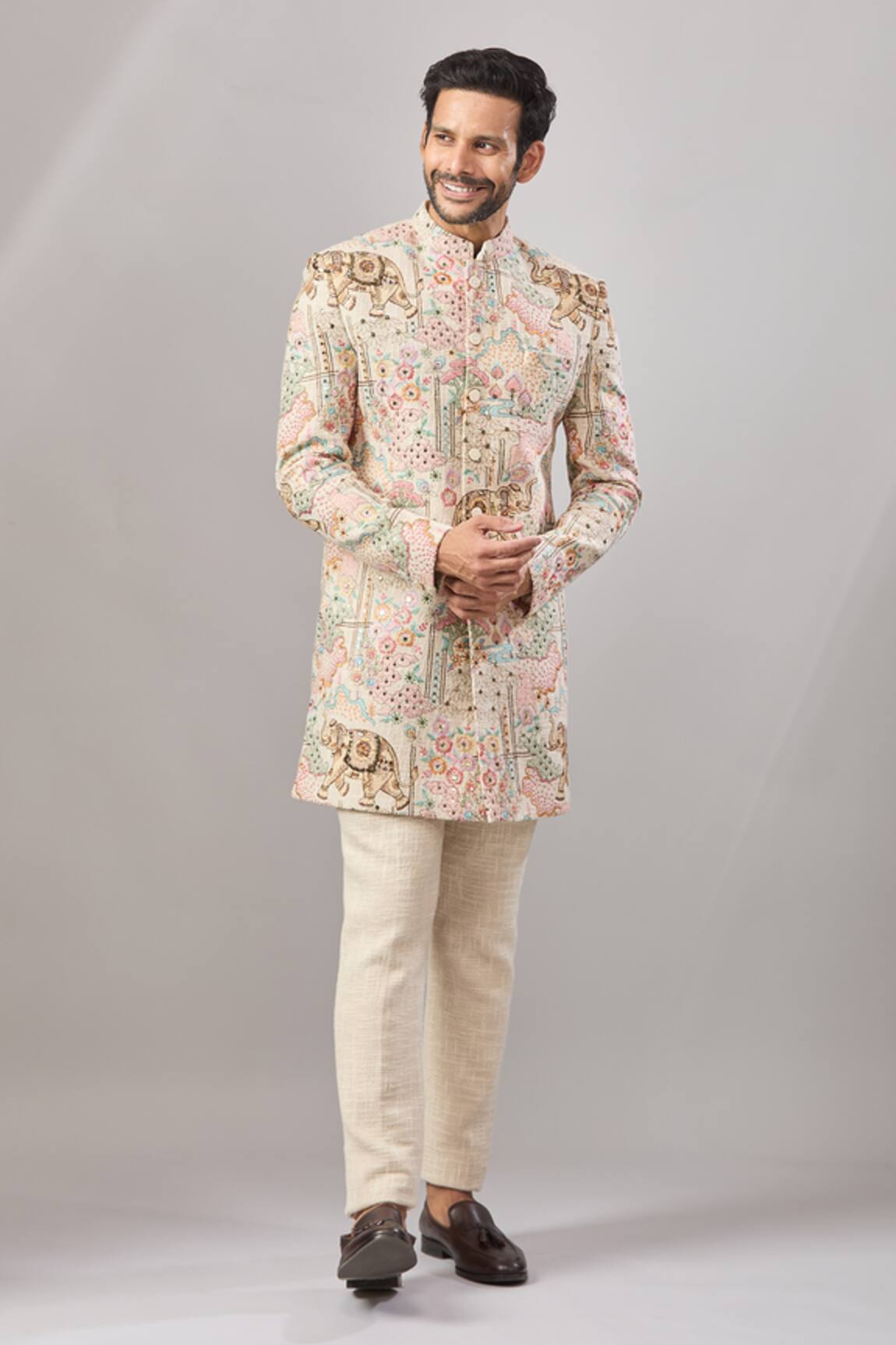 Aariyana Couture Floral Embroidered Longline Bandhgala Set 