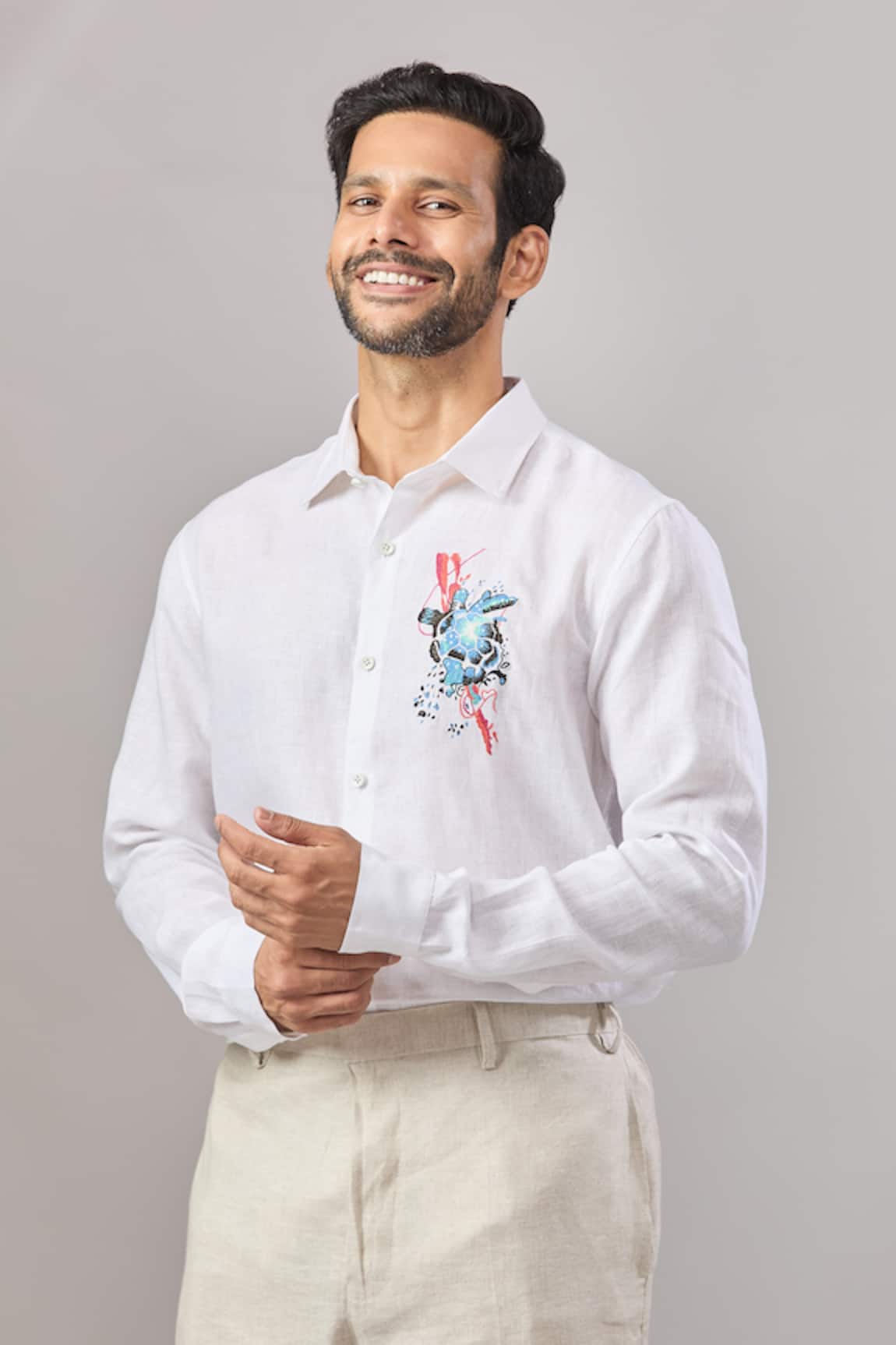 Aariyana Couture Tortoise Placement Embroidered Casual Shirt 