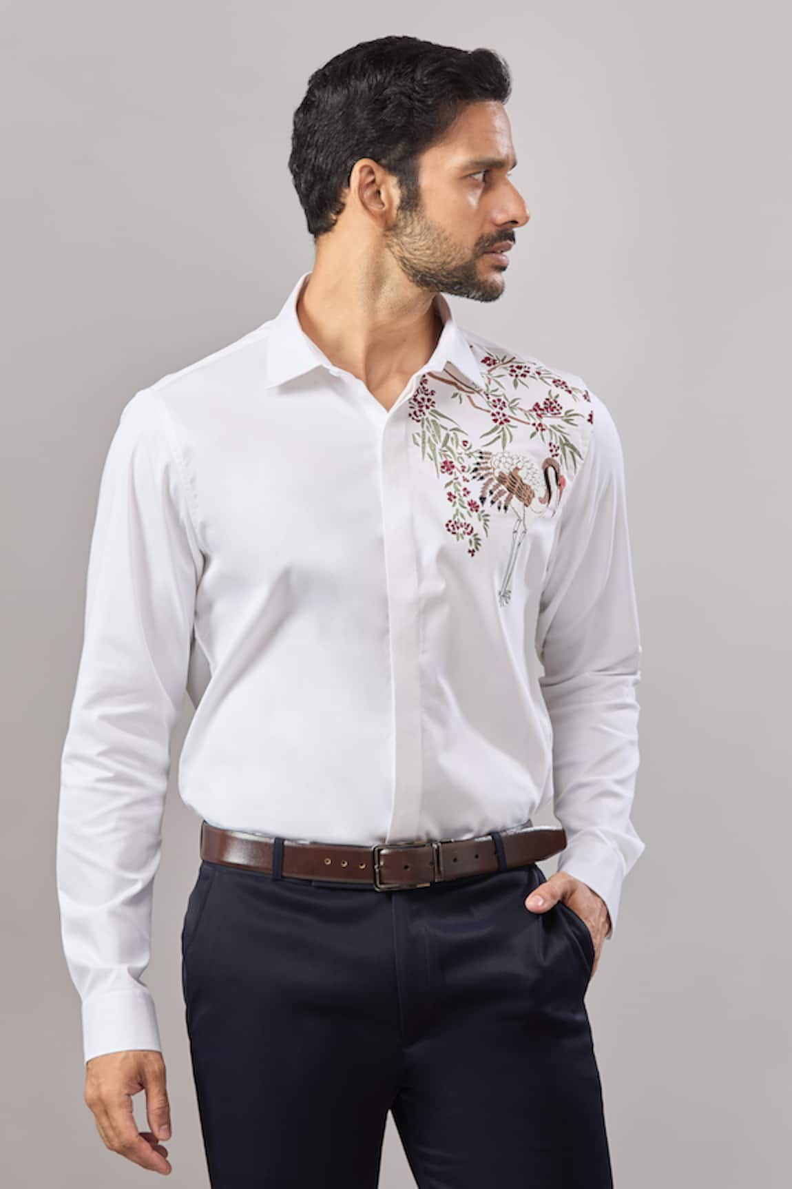 Aariyana Couture Flamingo Placement Embroidered Shirt 