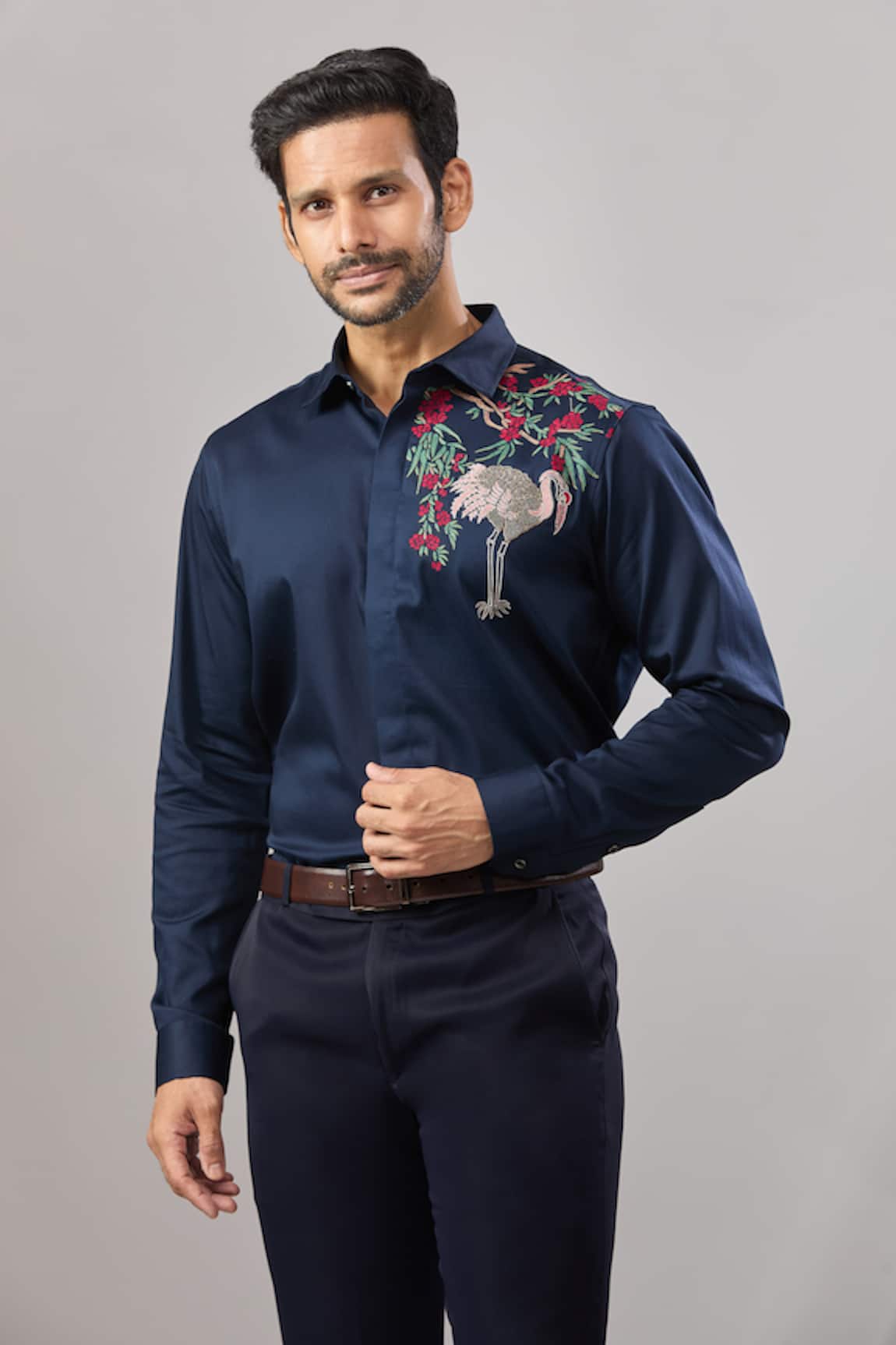 Aariyana Couture Flamingo Bird Embroidered Casual Shirt 