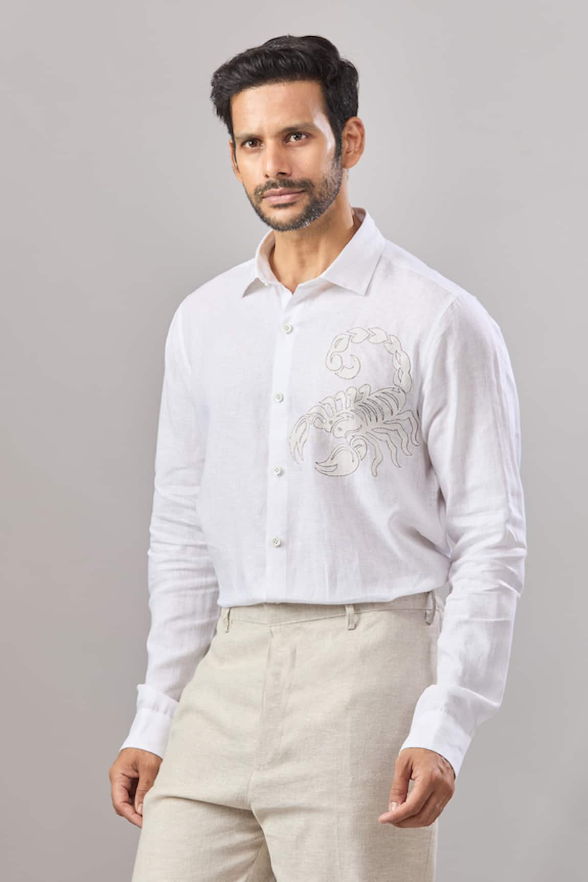 Aariyana Couture Lobster Placement Embroidered Casual Shirt 