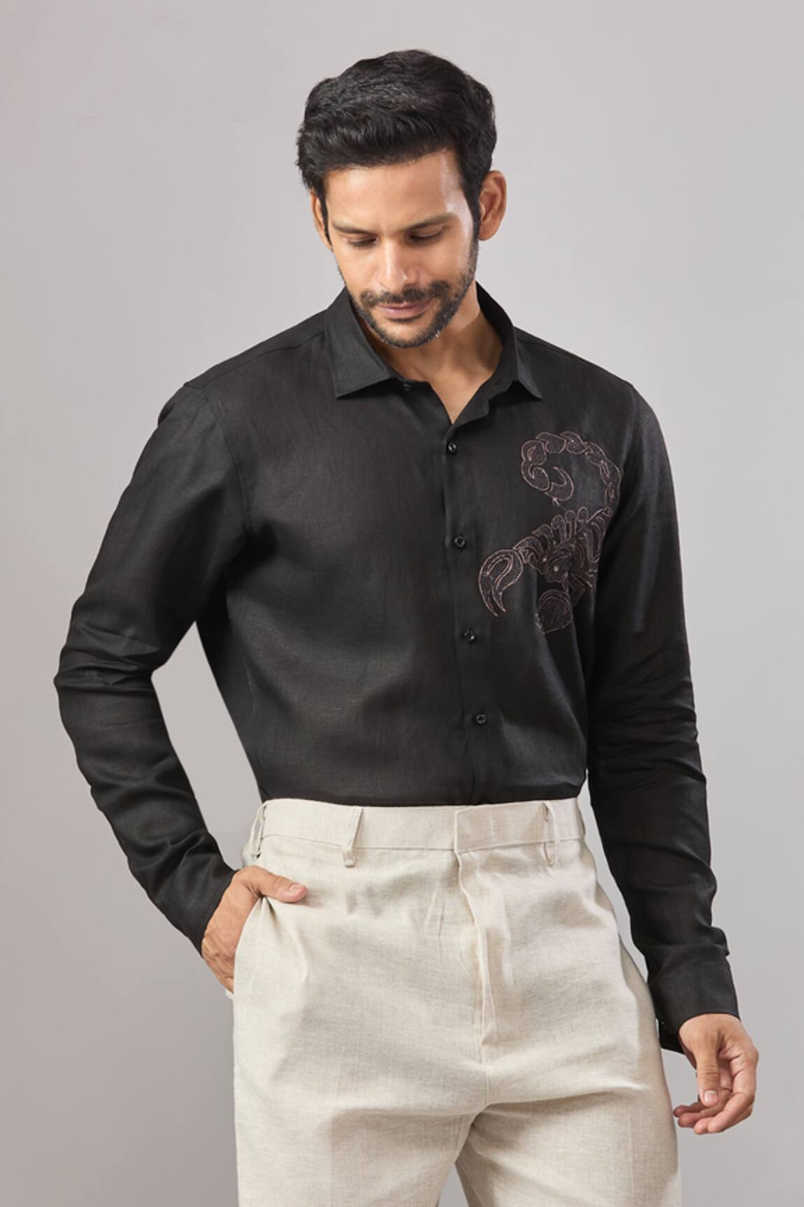 Aariyana Couture Sequin Placement Embroidered Casual Shirt 