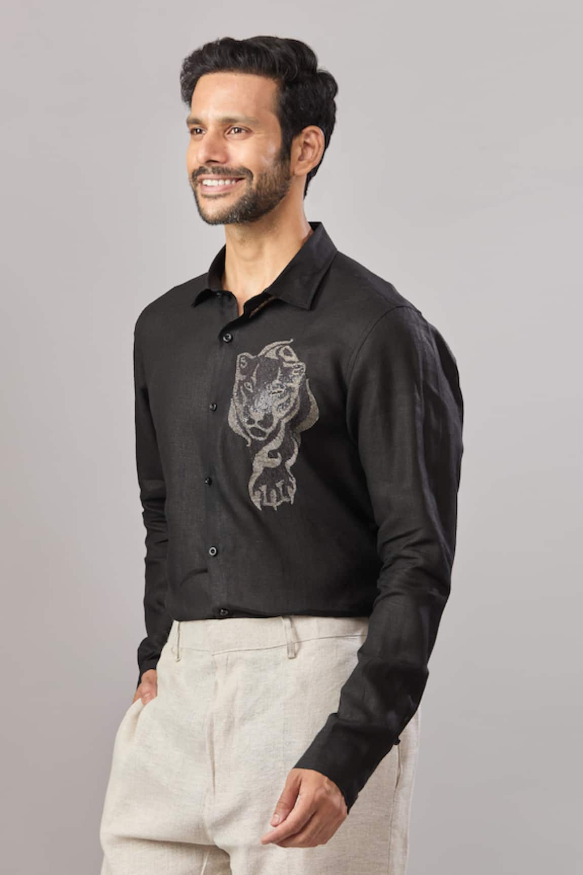Aariyana Couture Animal Placement Embroidered Casual Shirt 