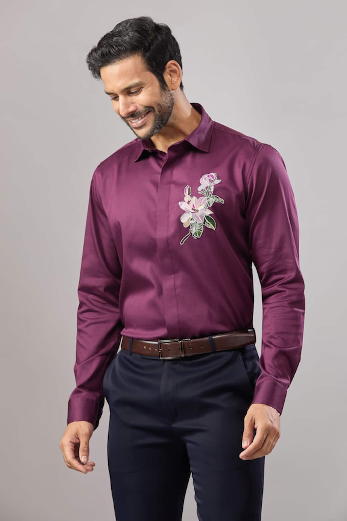 Aariyana Couture Resham Floral Placement Embroidered Shirt 